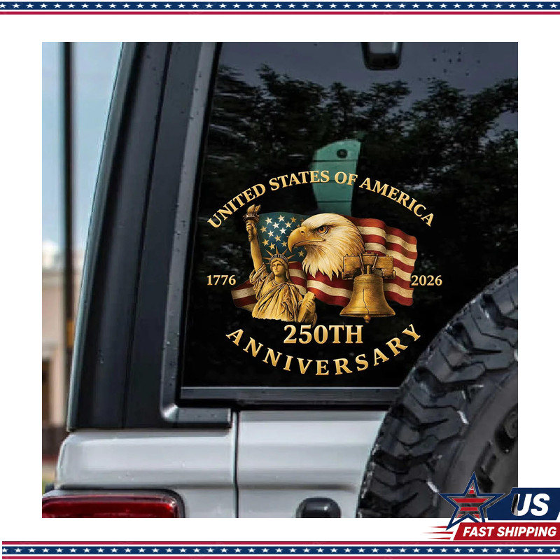 8.3\'\'x7.5\'\' UV DTF Vinyl Car Decal 250th Anniversary USA, Featuring Eagle, Bell