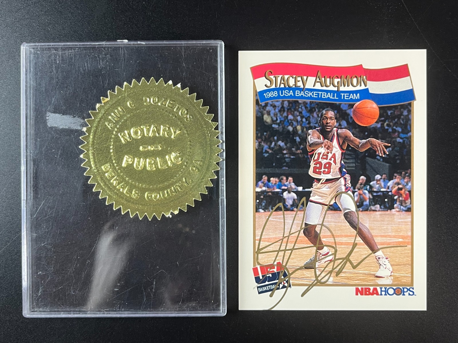 Basketball Card IP AUTO Signed STACEY AUGMON 1991-92 Hoops USA Olympics