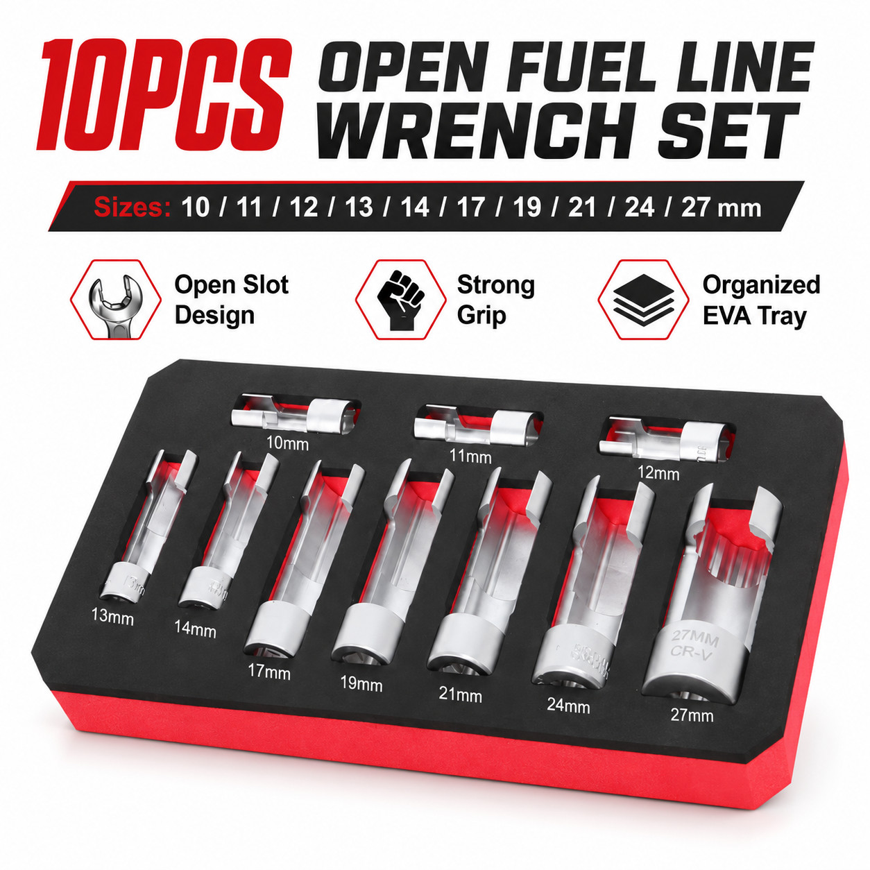 10 Pcs Diesel Injector Fuel Line Socket Wrench,10-27mm 10 Pcs Diesel Injector Fuel Line Socket Wrench,10-27mm