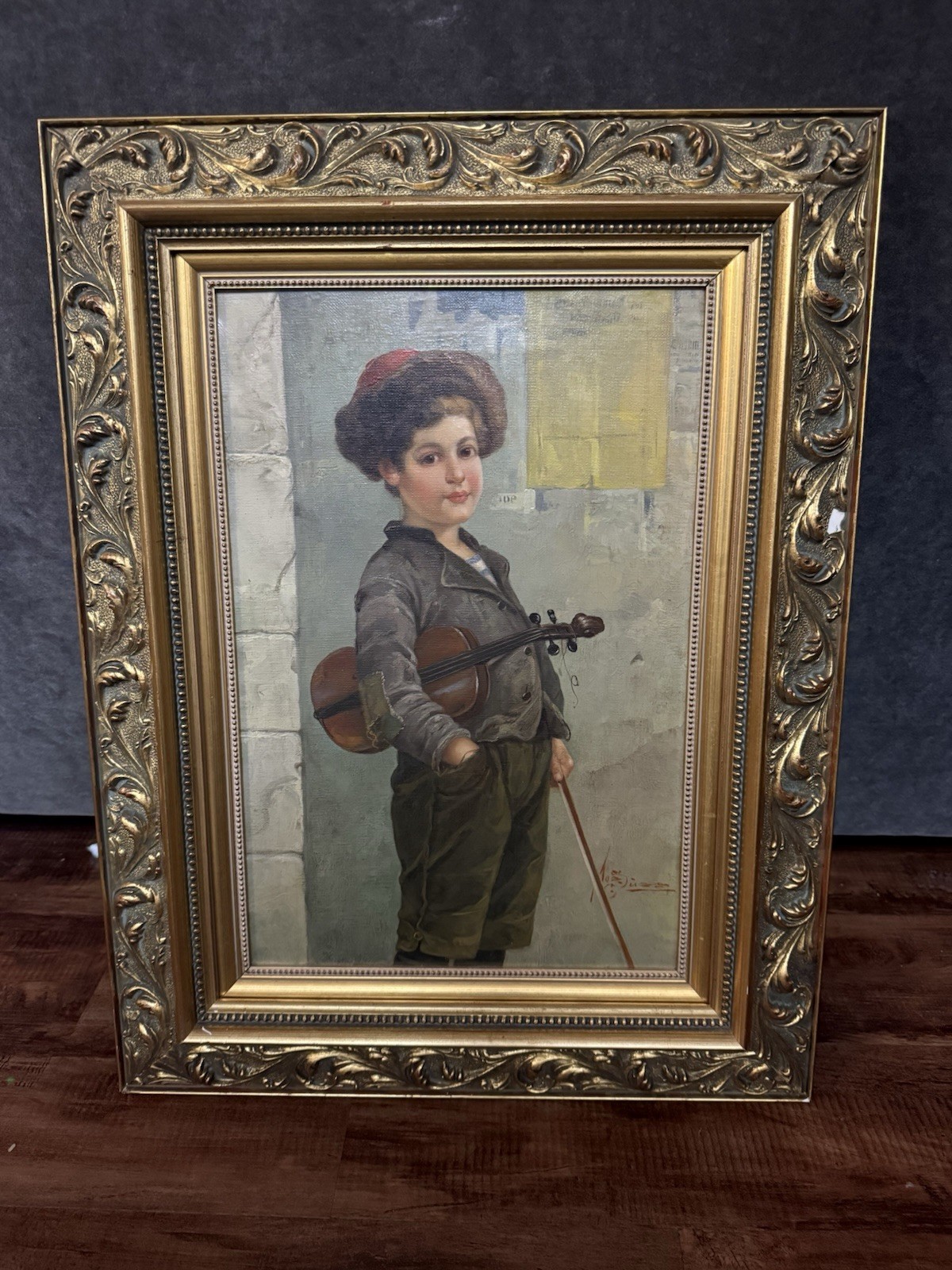 JOSEF SÜSS “The Young Violinist” Antique Oil Painting c.1915 German Portrait