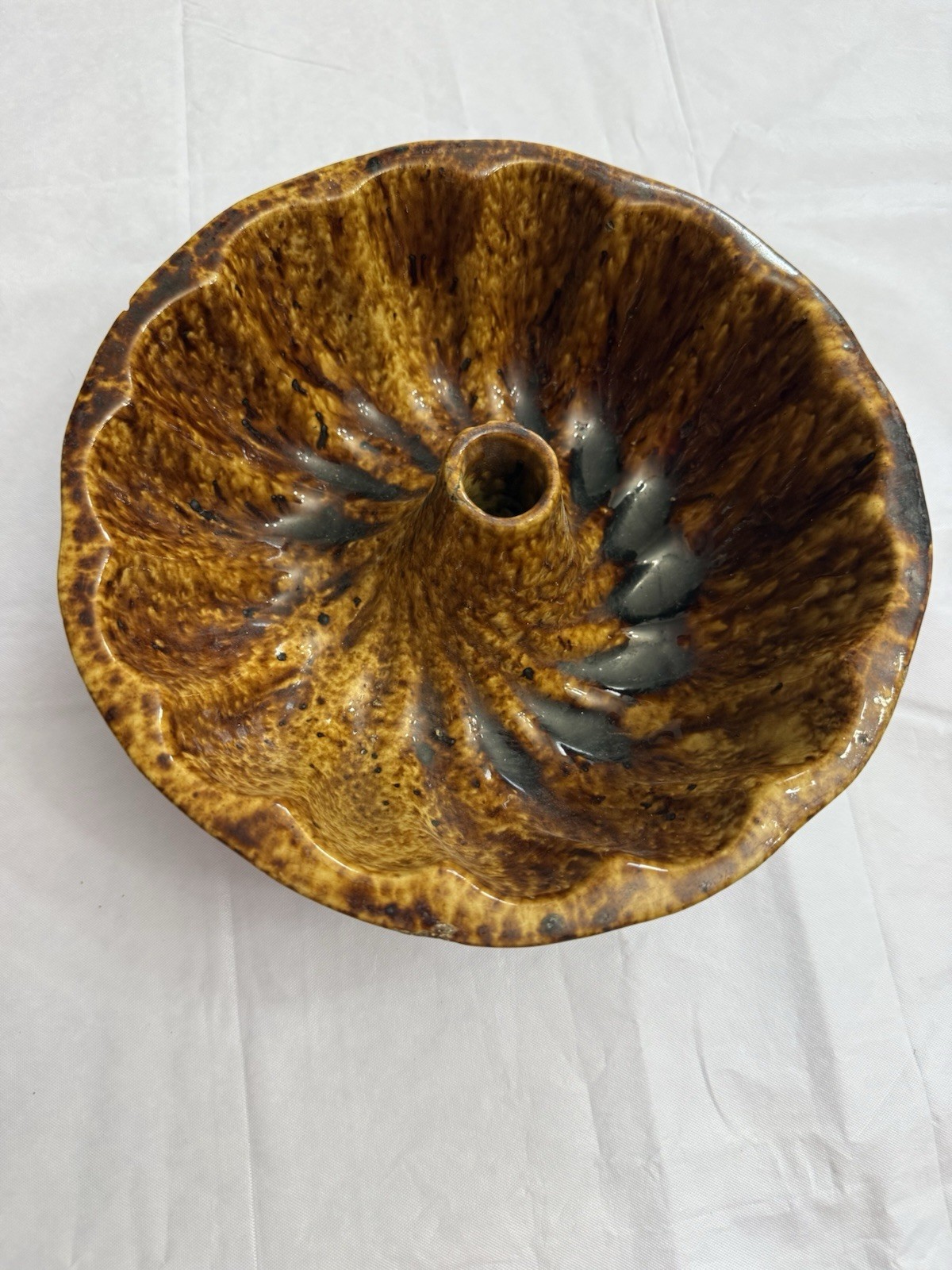 Antique 19th Century Pennsylvania Redware Turk’s Head Cake Mold Brown Glaze Antique 19th Century Pennsylvania Redware Turk’s Head Cake Mold Brown Glaze