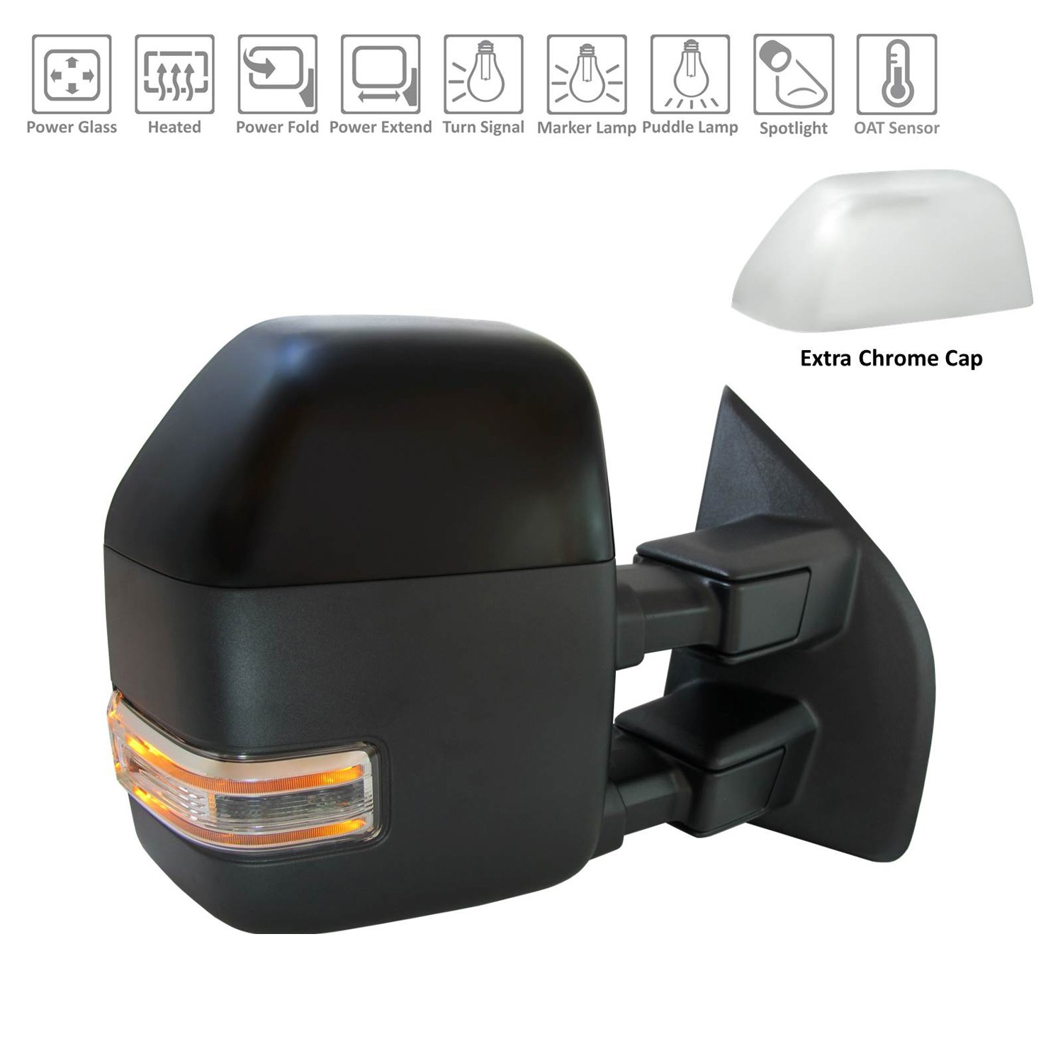 Primer Finish/Chrome Right Side Door Mirror for 17-19 Ford Superduty HC3Z17682AA