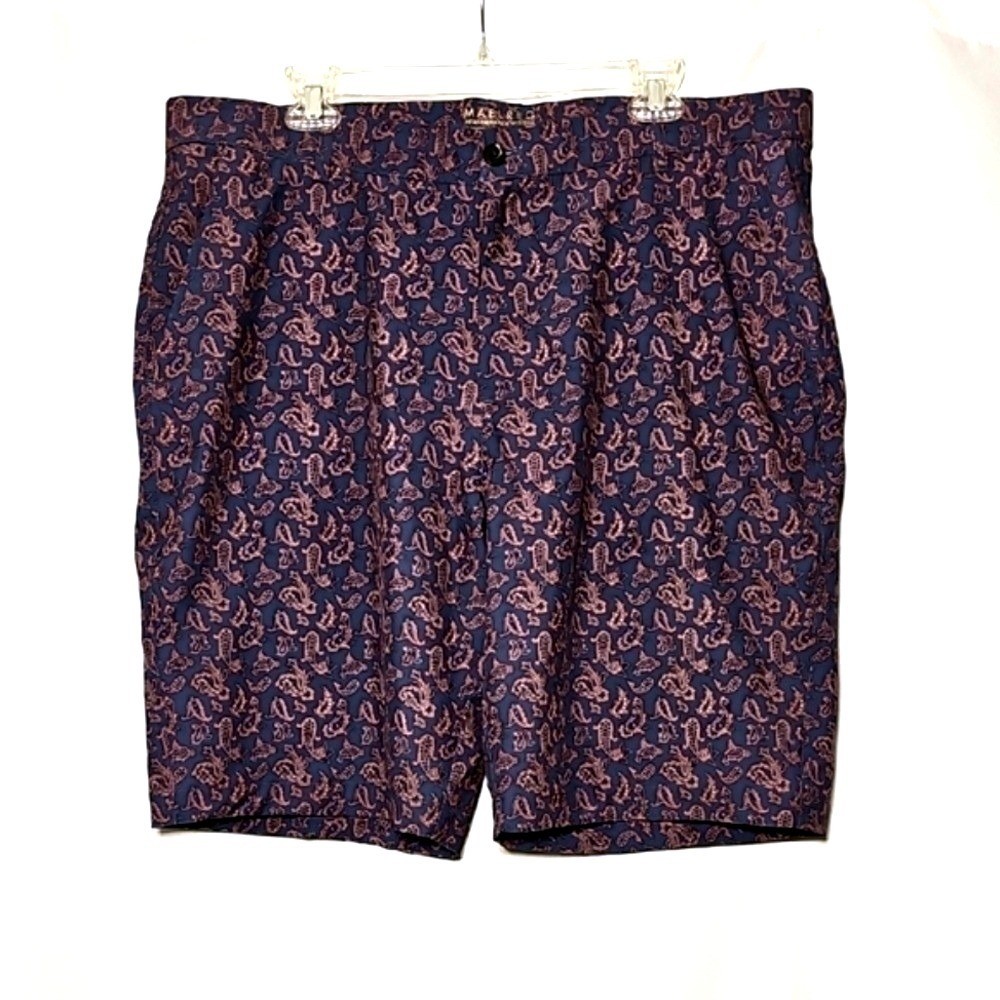 MAELREG Mens Performance Proflex Navy Blue Maroon Paisley Golf Shorts Size 40
