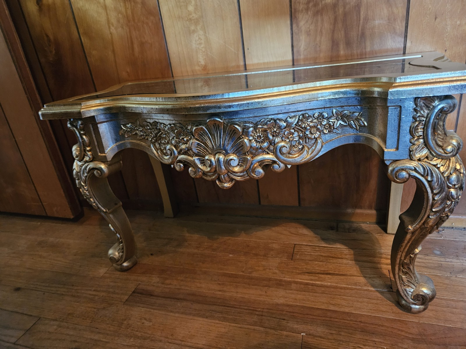 Vintage Mid Century Hollywood Regency Gold Gilt Ornate Baroque Rococo Low Table