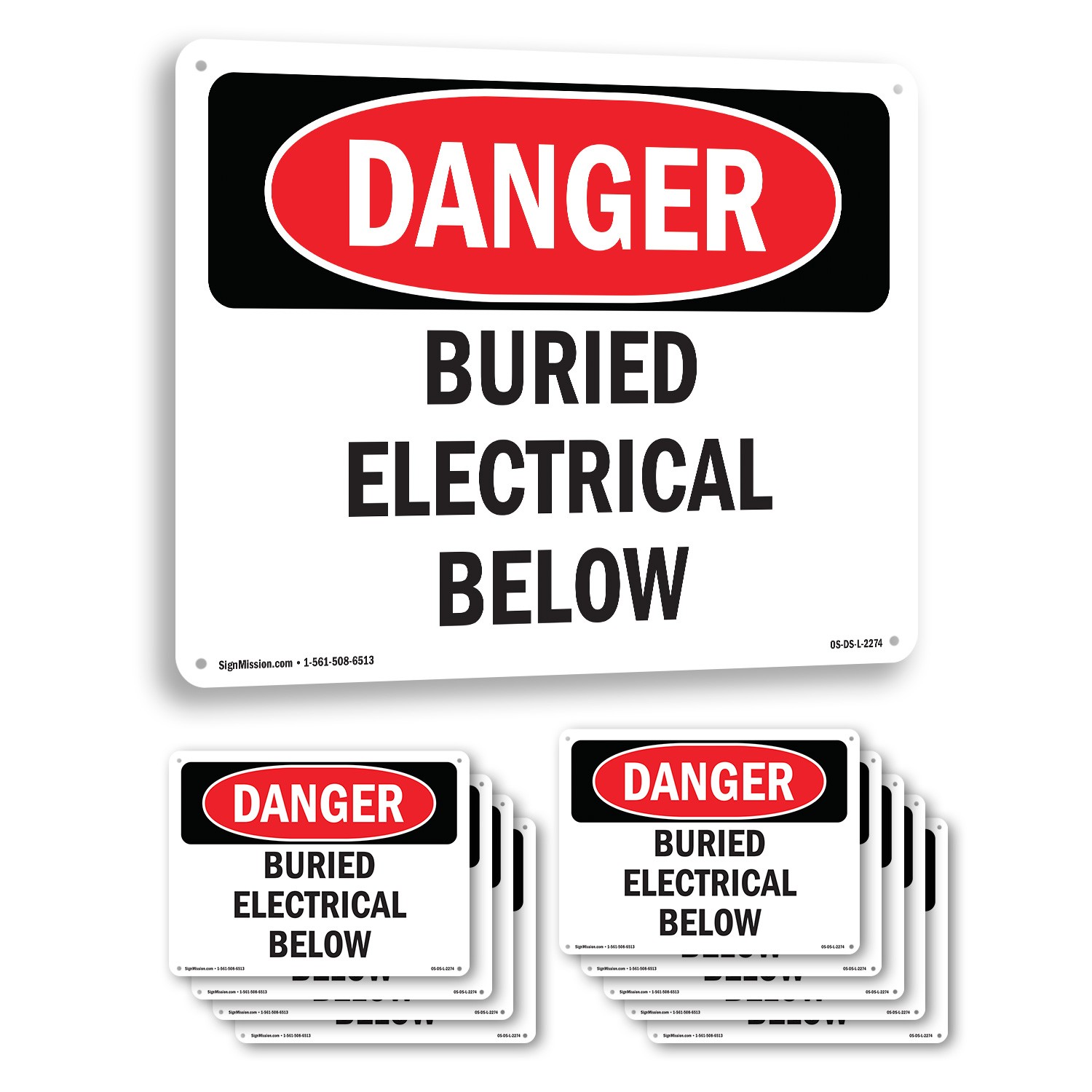 Buried Electrical Below OSHA Danger Sign Metal, Plastic, Or Decal - 5 or 10 Pack