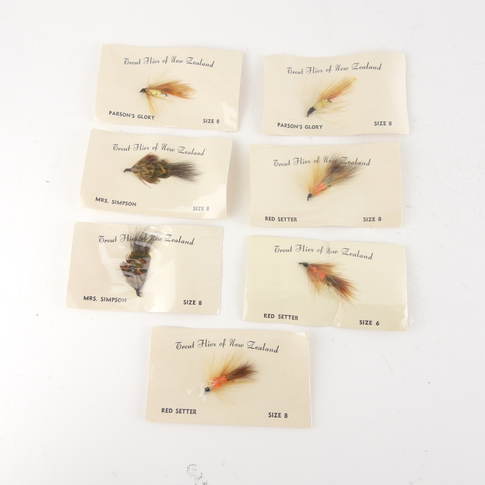 Lot of 7 Vintage “Trout Flies of New Zealand” Fly Fishing Flies.