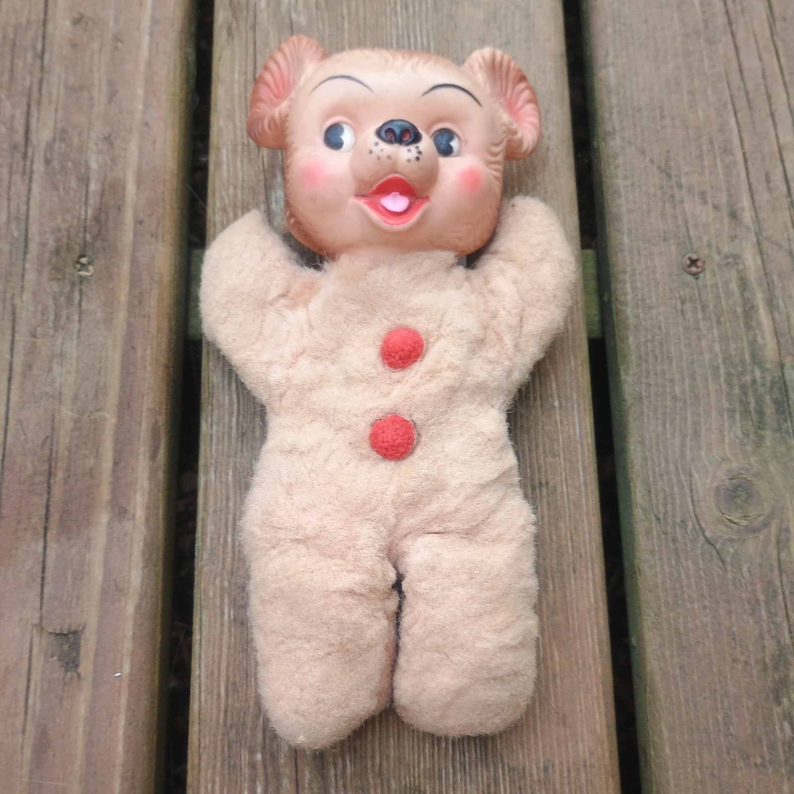 Vintage 1950s Douglas Rubber Face Plush Teddy Bear Smiling Light Brown