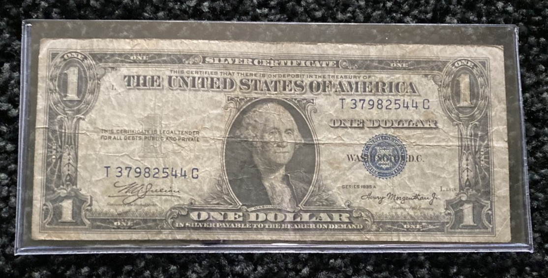 1935-A $1 One Dollar Silver Certificate Nice Circulated Serial#T37982544C 1935-A $1 One Dollar Silver Certificate Nice Circulated Serial#T37982544C