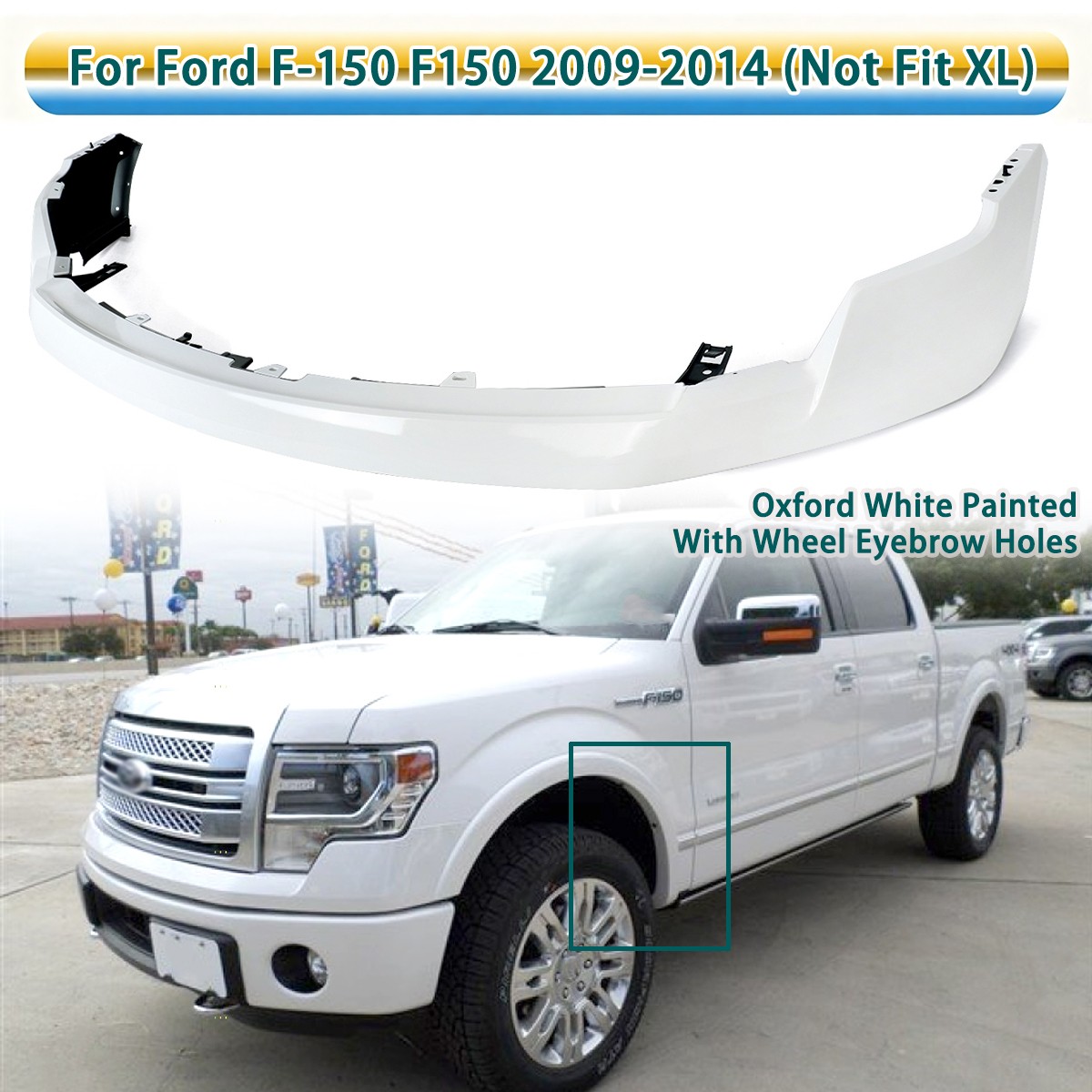 For 2009-2014 Ford F-150 F150 Oxford White Front Bumper Upper Cover Molding Cap
