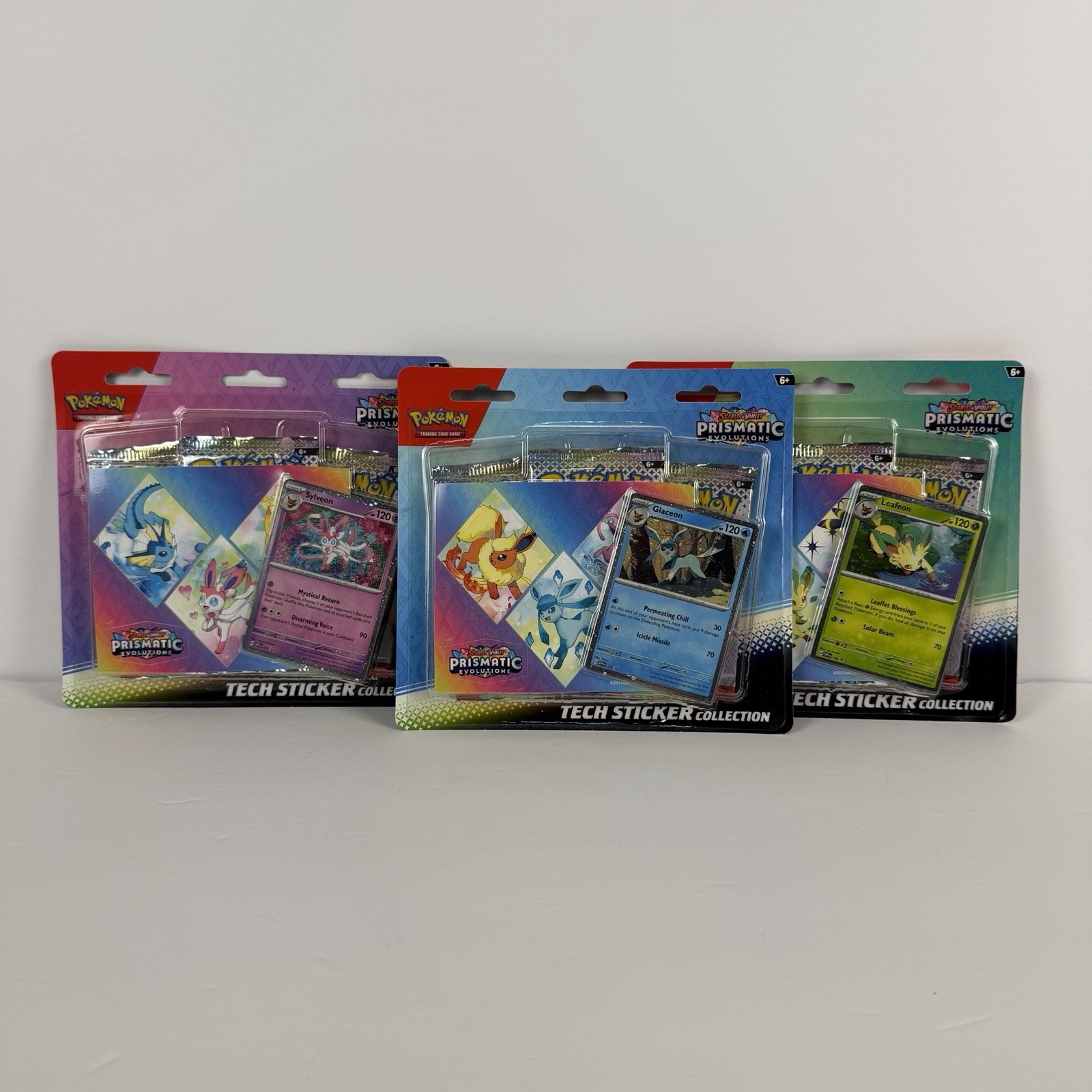 3 Pokemon TCG Prismatic Evolutions Tech Sticker Collection Blister New Sealed