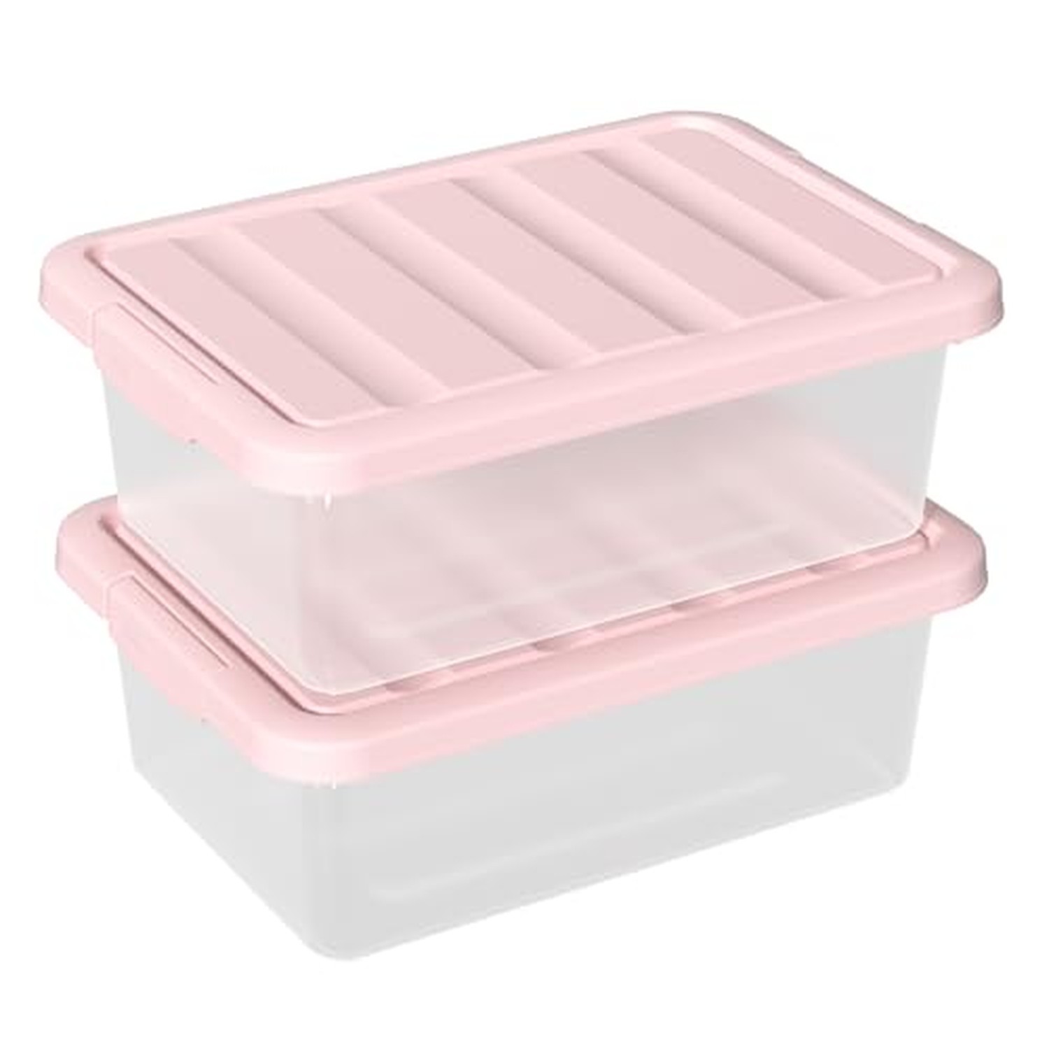 14 Quart Basic Clear Storage Box with Pink Lid (Pack of 2) 14 Quart Basic Clear Storage Box with Pink Lid (Pack of 2)