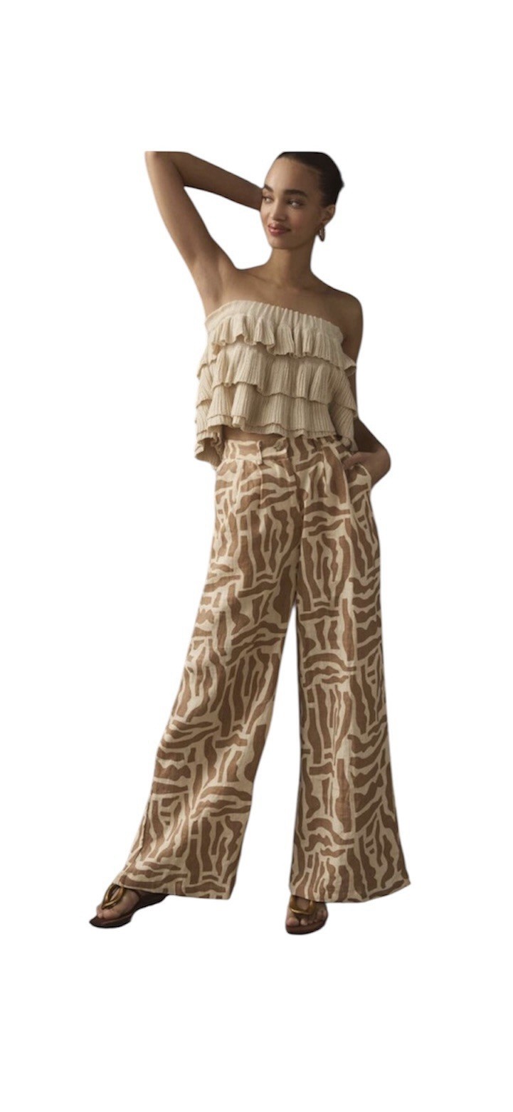 Faithfull The Brand Circa Pants 4 NWT Tulli Print 100% Linen Wide Leg High Rise