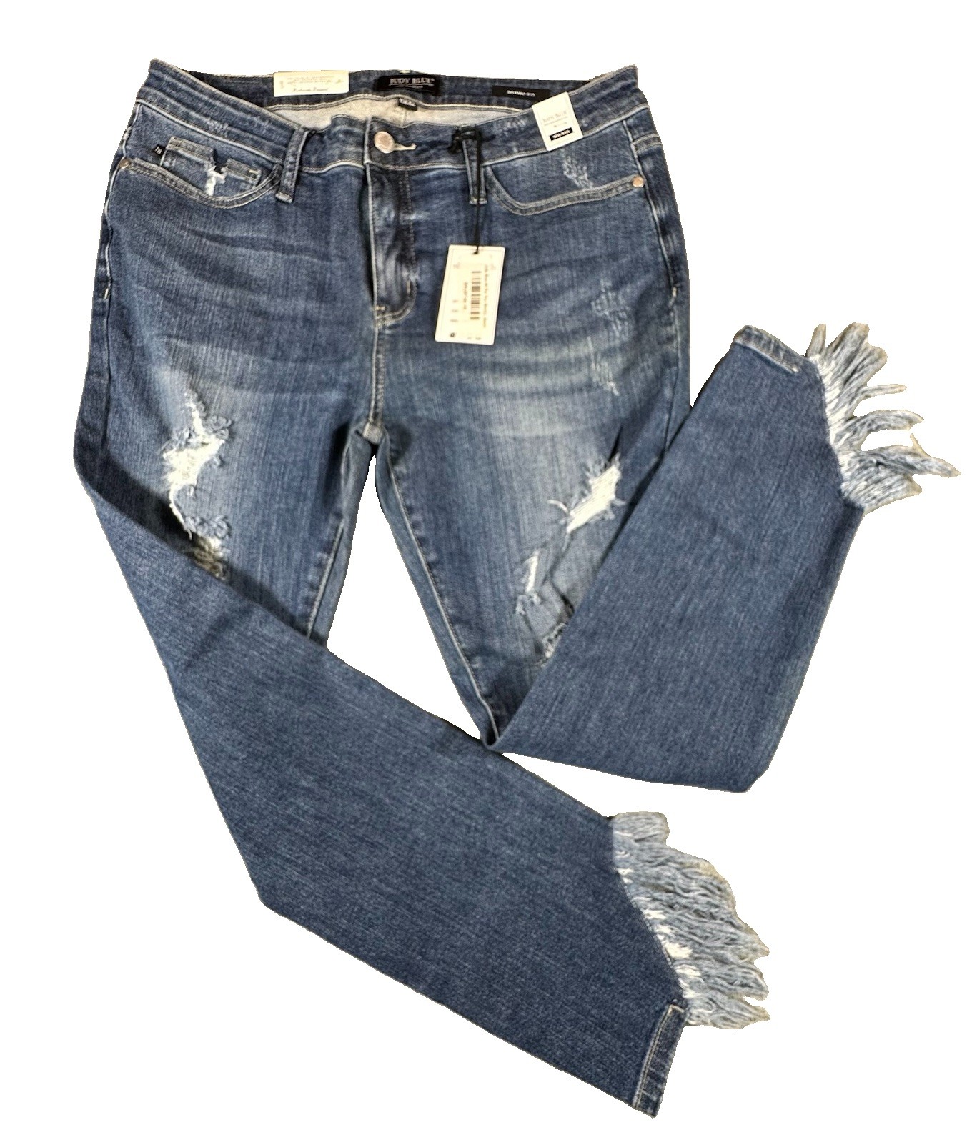Judy Blue Jeans Juniors 15/32 Mid Rise Frayed Ankle Distressed Boho Skinny New Judy Blue Jeans Juniors 15/32 Mid Rise Frayed Ankle Distressed Boho Skinny New