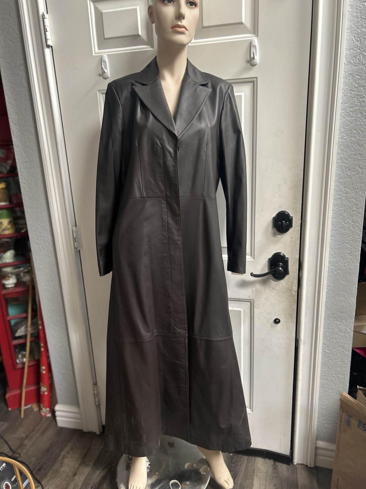 Vericci Brown Classic Long Leather Trench Coat Sz M