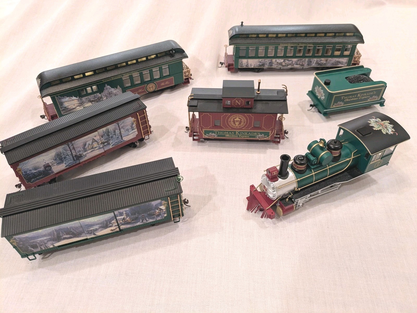 Bachmann HO Thomas Kinkade Christmas Express Train 7pc Loco Car Lot Hawthorne