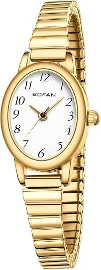 BOFAN Small Gold Watch Women Quartz Stainless Steel Expansion Band 3ATM