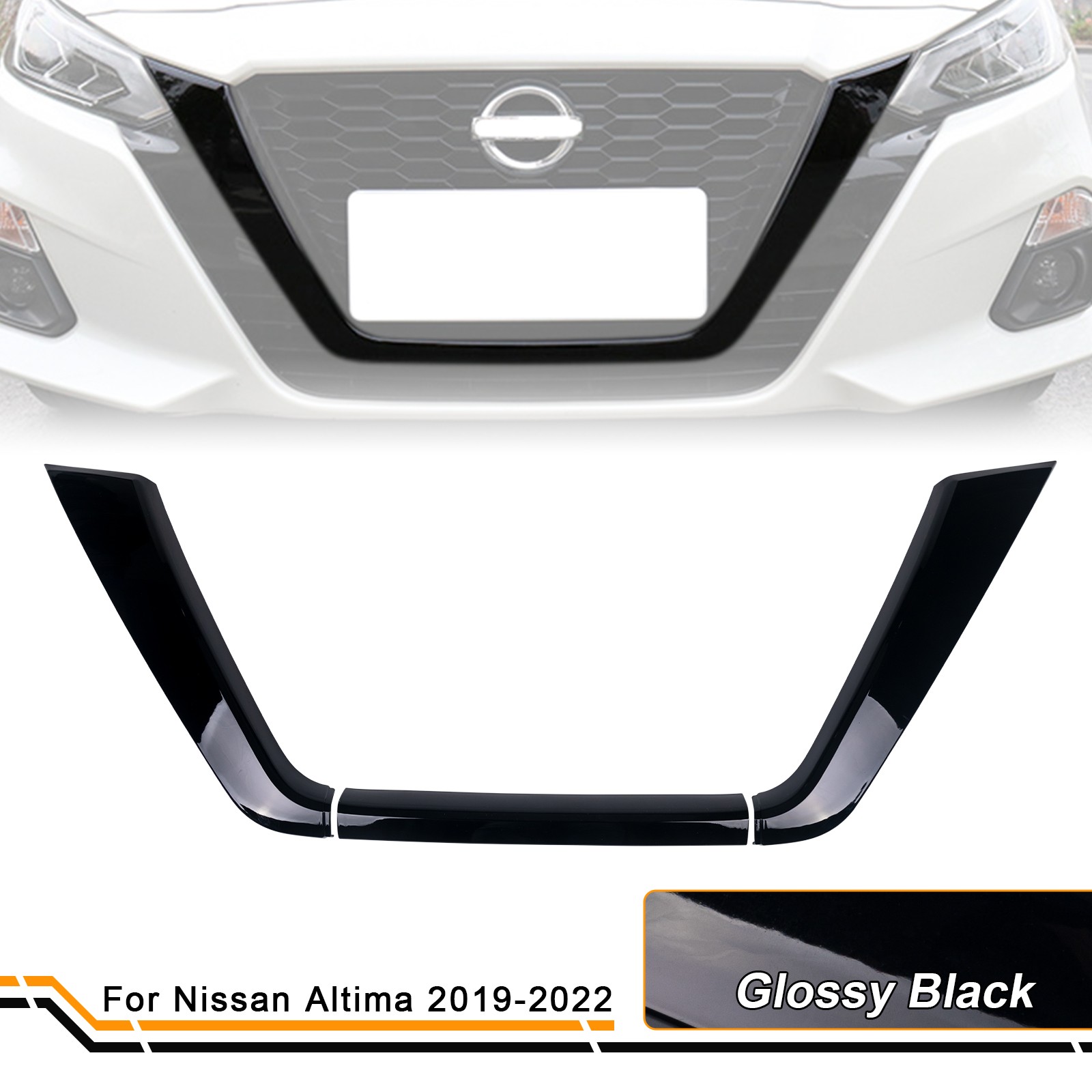 For 2019-2024 Nissan Altima Front Grille Frame Cover Trim Glossy Black JDM Style