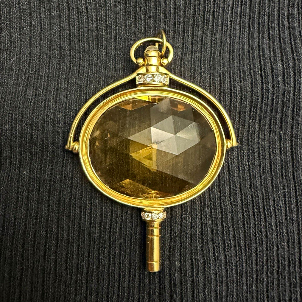 Monica Rich Kosann 18K Yellow Gold Citrine Moonstone Diamond Key Pendant\