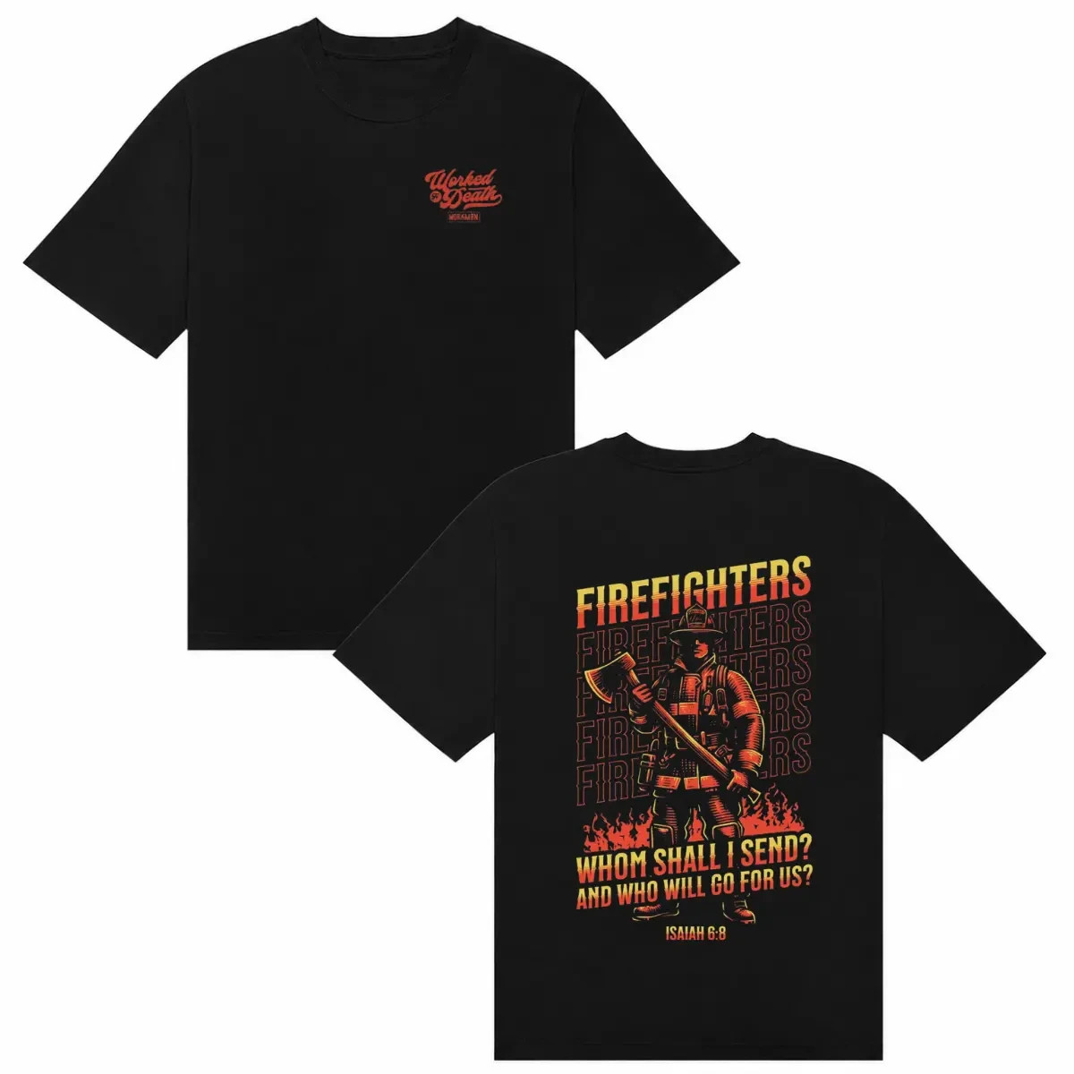 Firefighter Isaiah 68 Bible Verse Black Graphic T-Shirt