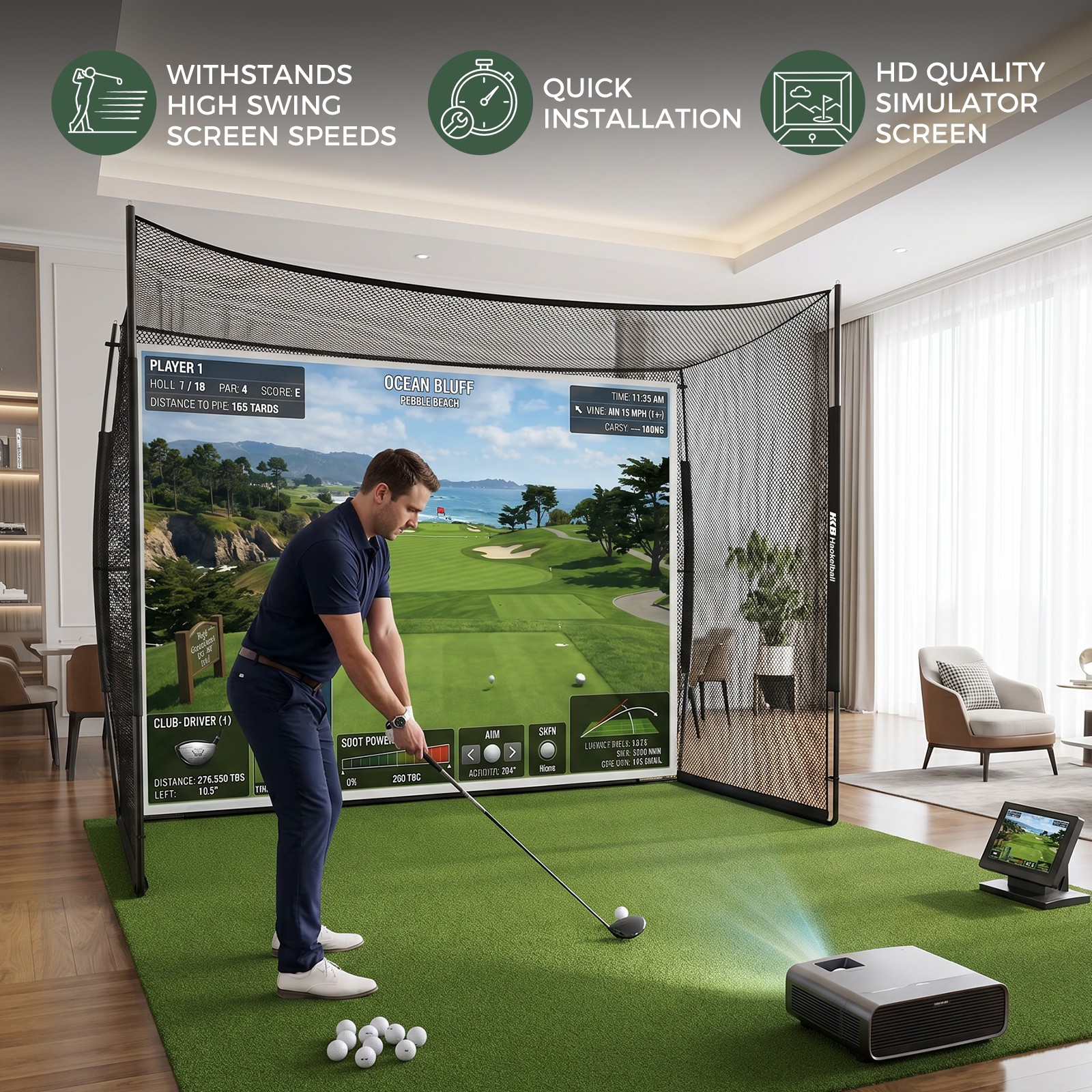 10x8FT Golf Simulator Net Impact Screen Driving Practice Cage with Carry Bag