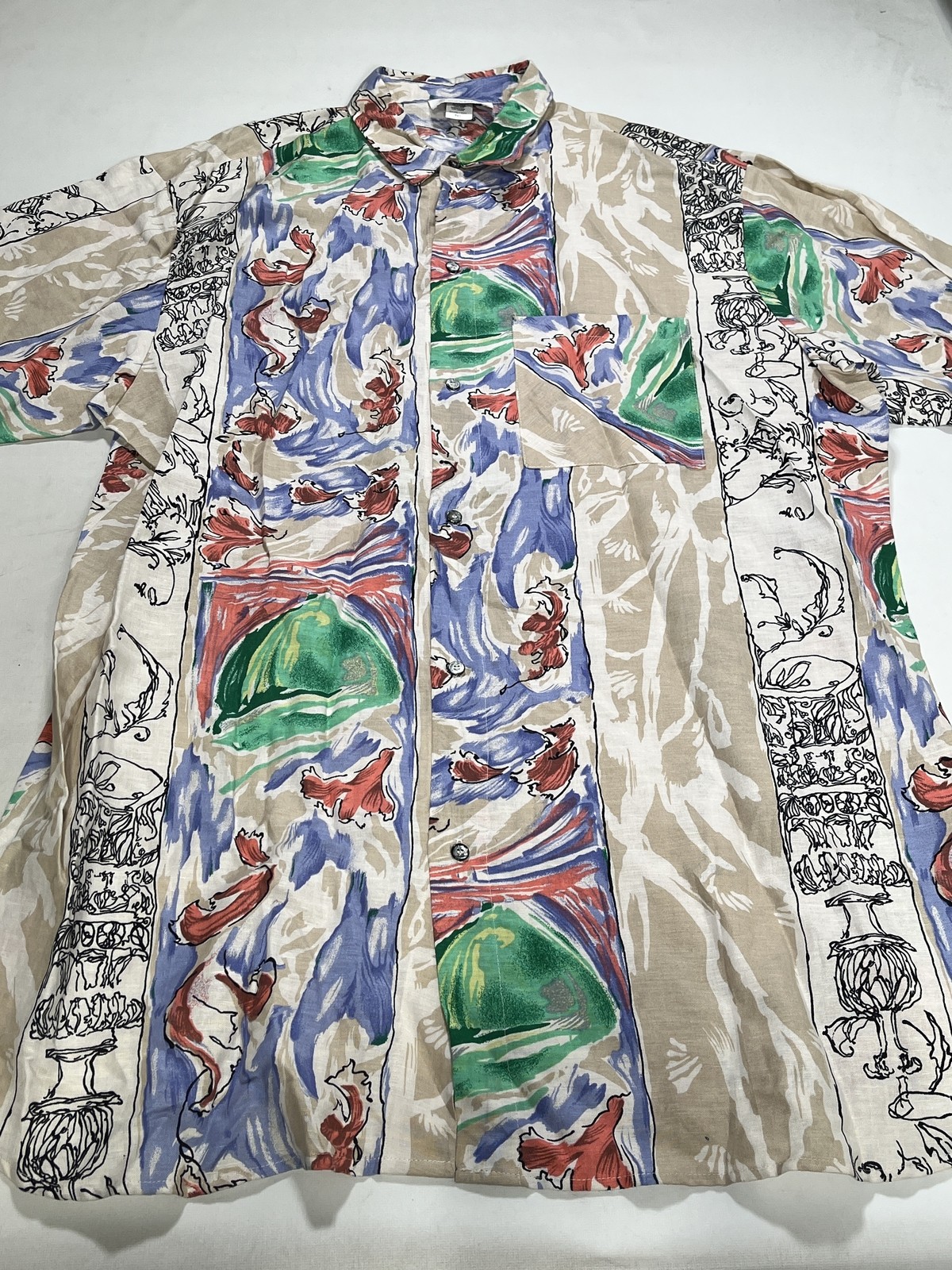 Mens Mix Linen Print Short Sleeve Shirt 2XT NEW Mens Mix Linen Print Short Sleeve Shirt 2XT NEW