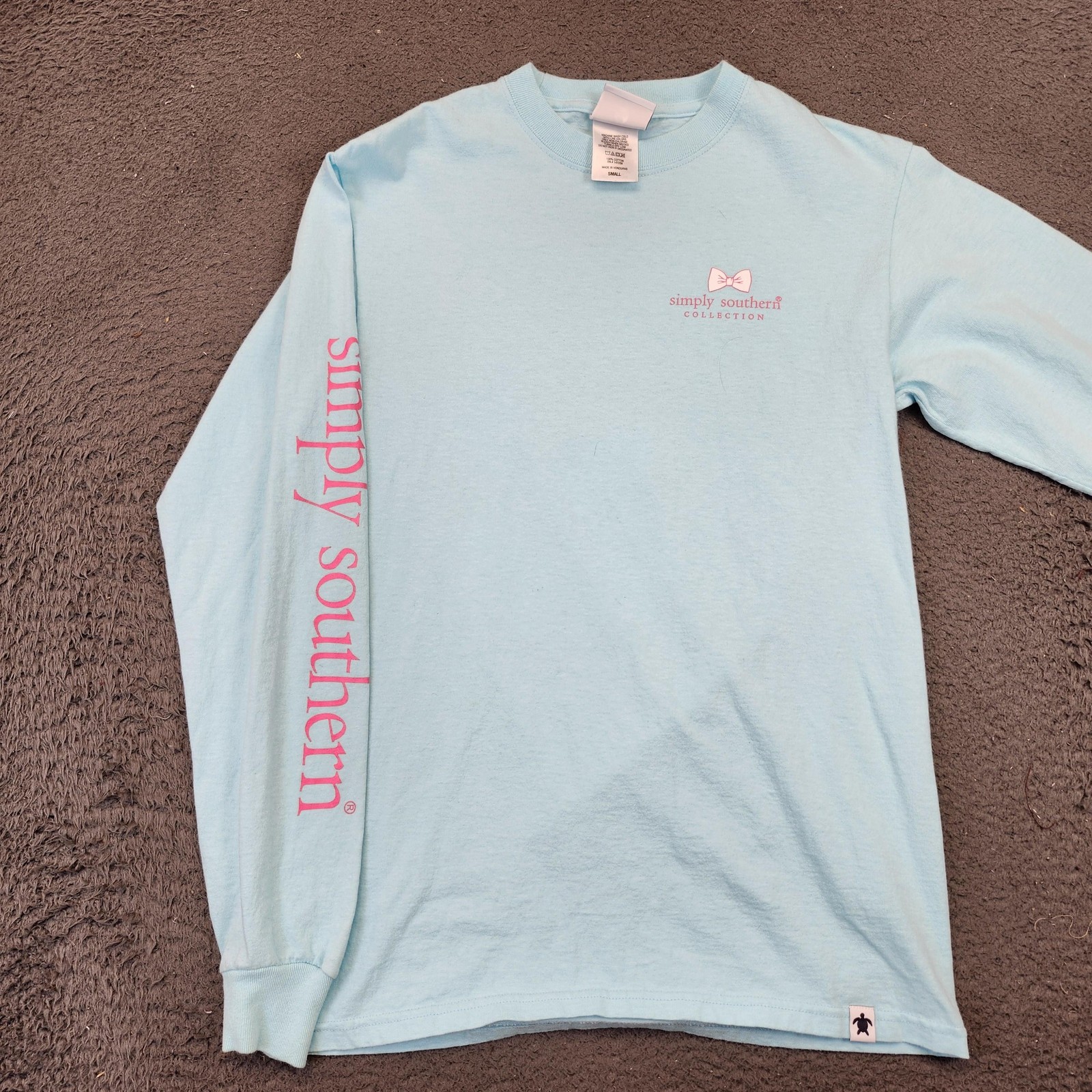 Simply Southern Shirt Womens Small Light Blue Long Sleeve Graphic Seahorse Logo