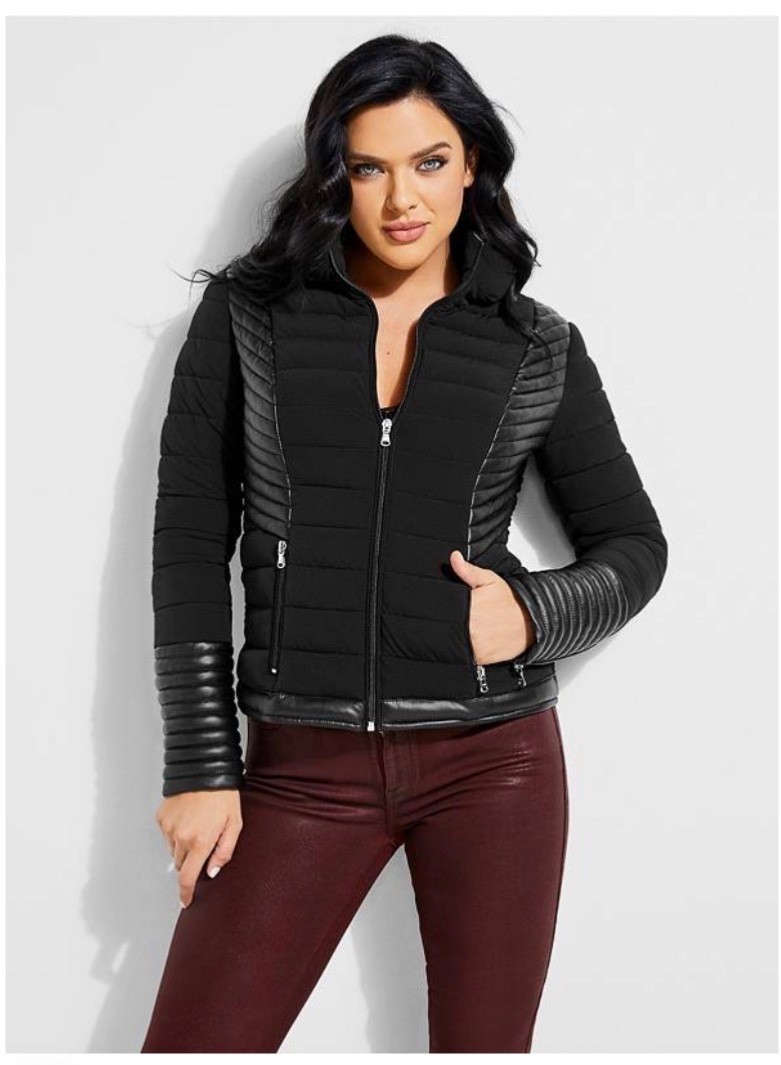 Guess Women’s Aurora Quilted Jacket 2x2 Stretch, Black, Size XS, Never Worn