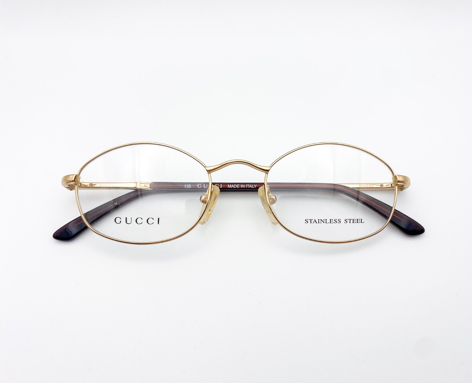 Vintage 1990s Gucci Gold Stainless Steel Oval Eyeglasses | Authentic NOS Frames