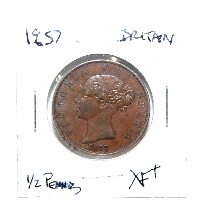 1857 GREAT BRITAIN HALF PENNY COIN XF+ 1857 GREAT BRITAIN HALF PENNY COIN XF+