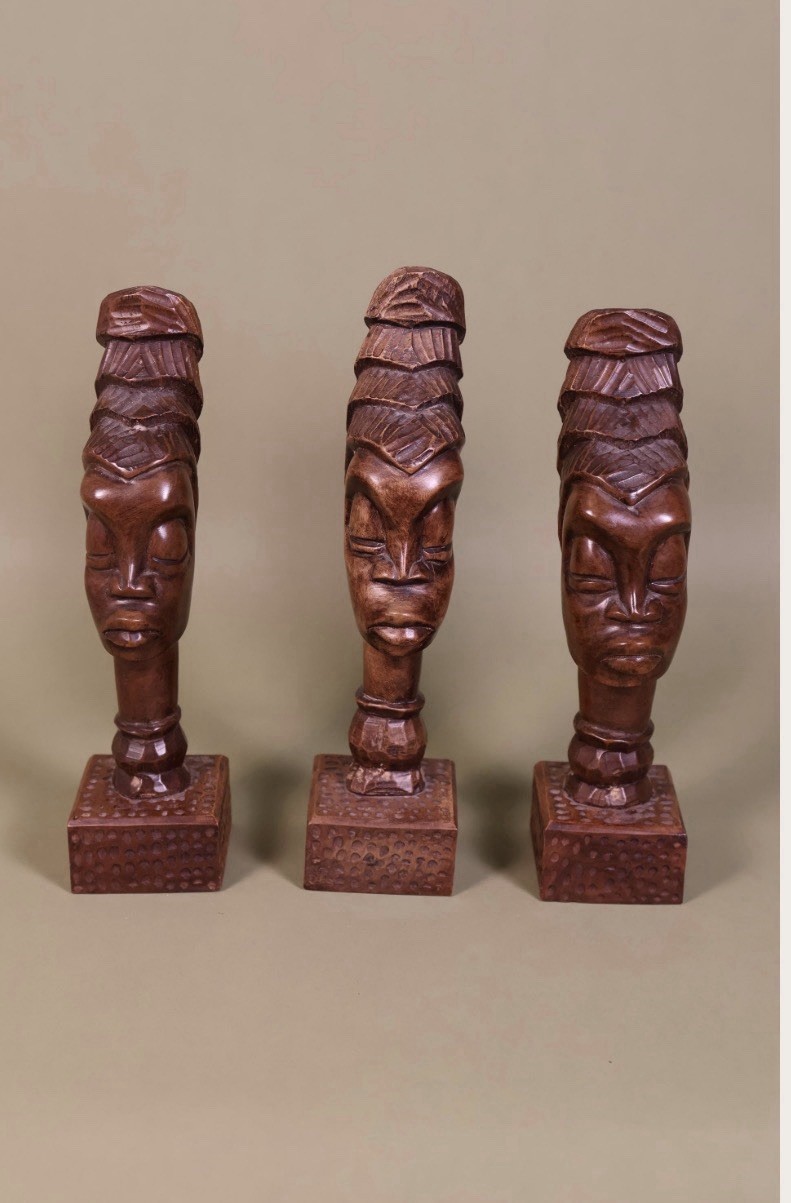 Vintage Hand Carved African Wooden Bust Sculptures Mid Century Tribal Art Ser3