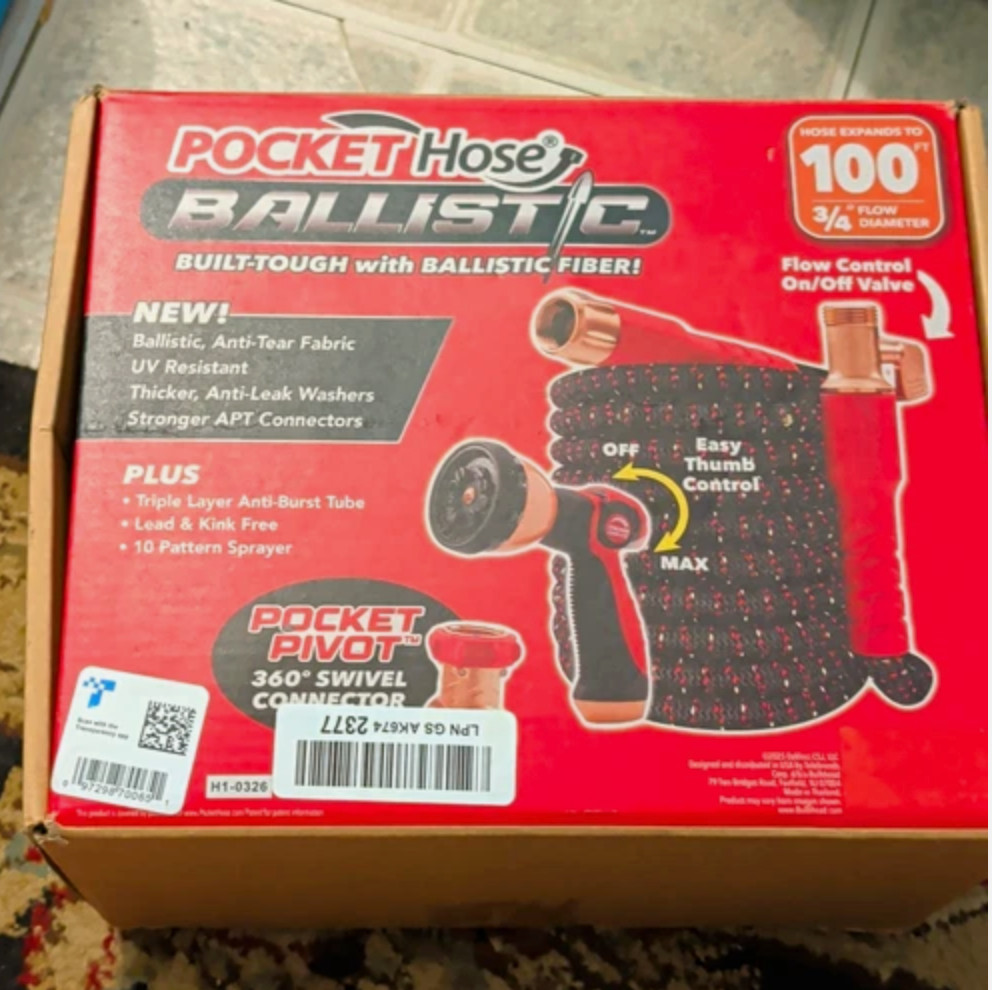 Pocket Hose Ballistic 100 FT Expandable Garden Hose No-Kink Heavy Duty Pocket Hose Ballistic 100 FT Expandable Garden Hose No-Kink Heavy Duty