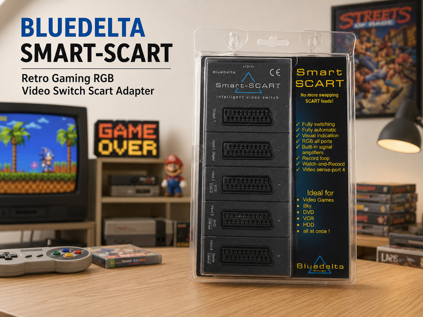 BLUEDELTA SMART-SCART PLUS 🌈RaRe🌈 Retro Gaming RGB Video Switch Scart Adapter