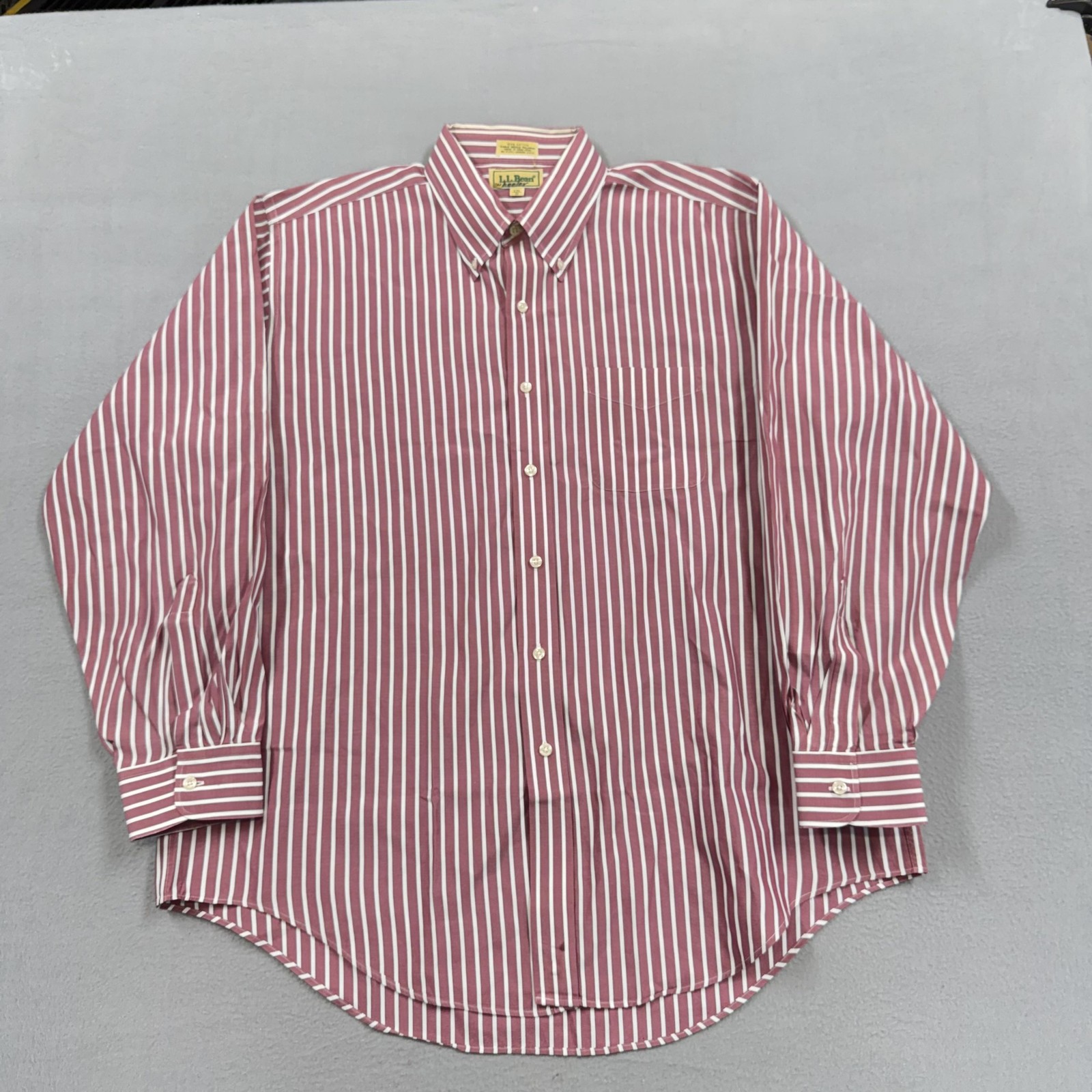Vintage L.L.Bean Shirt Mens 17.5 34/35 Red Stripe Button Down Hong Kong