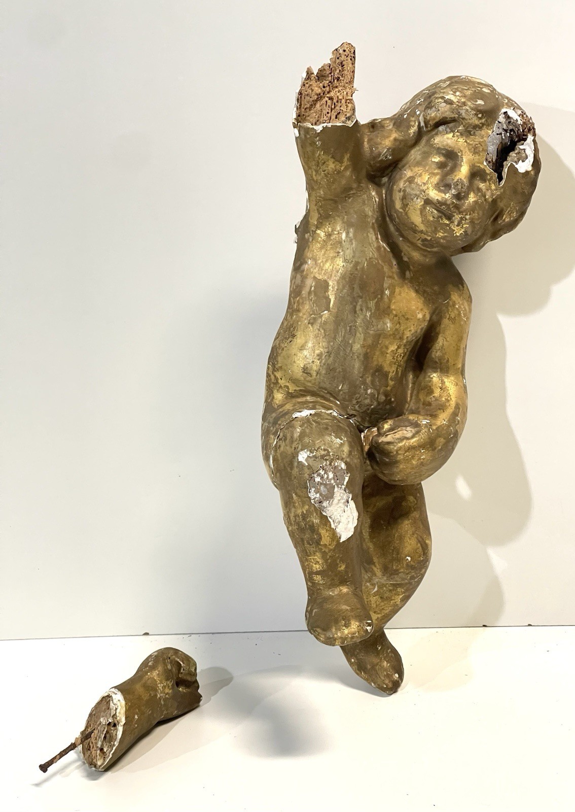 Antique 18th -19th C. Carved Gilt Wood Cherub Putty Figure Italy Or France As Is