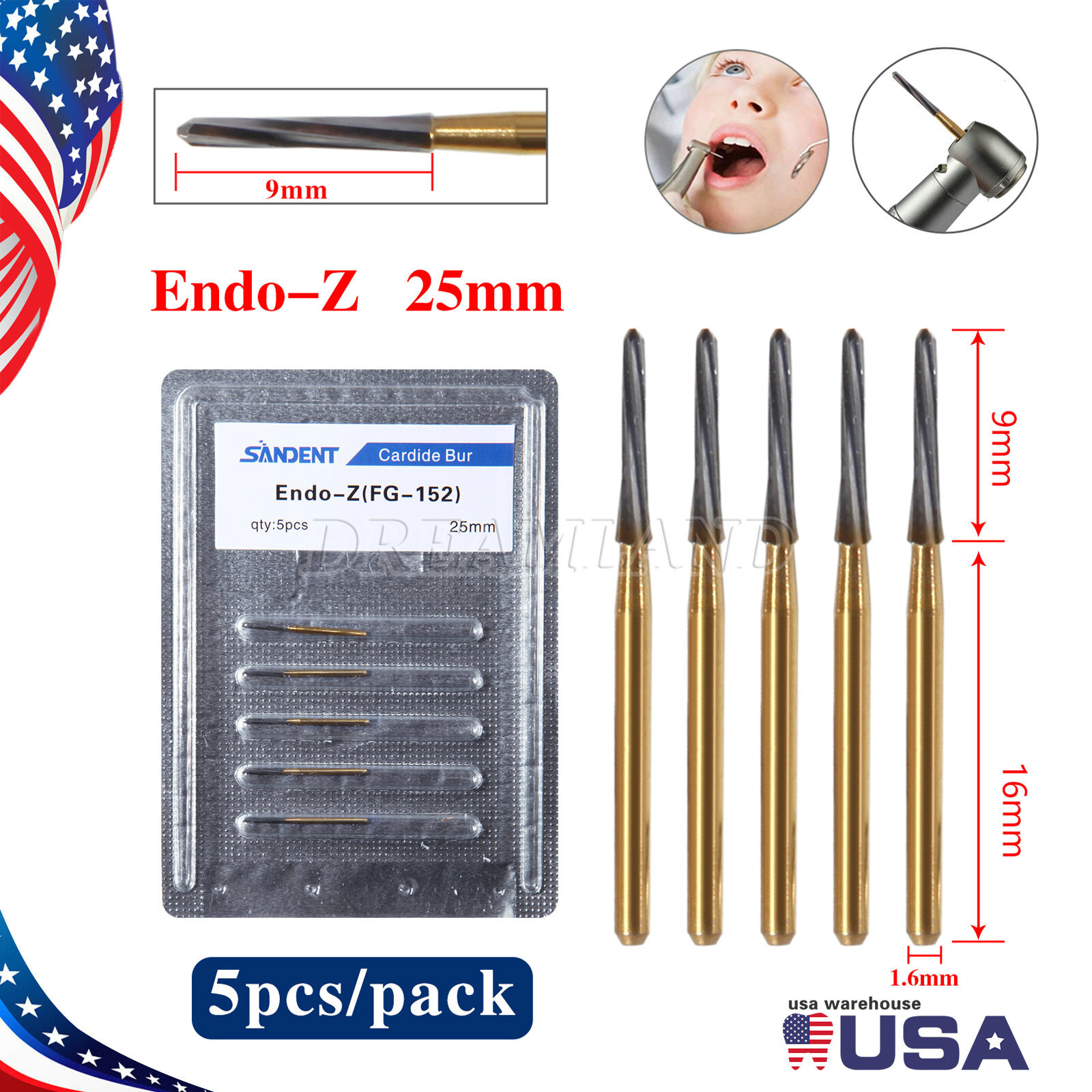 100Pcs Dental Endodontic Endo Z Burs 1.0*25mm FG Tungsten Carbide Zekrya Burs