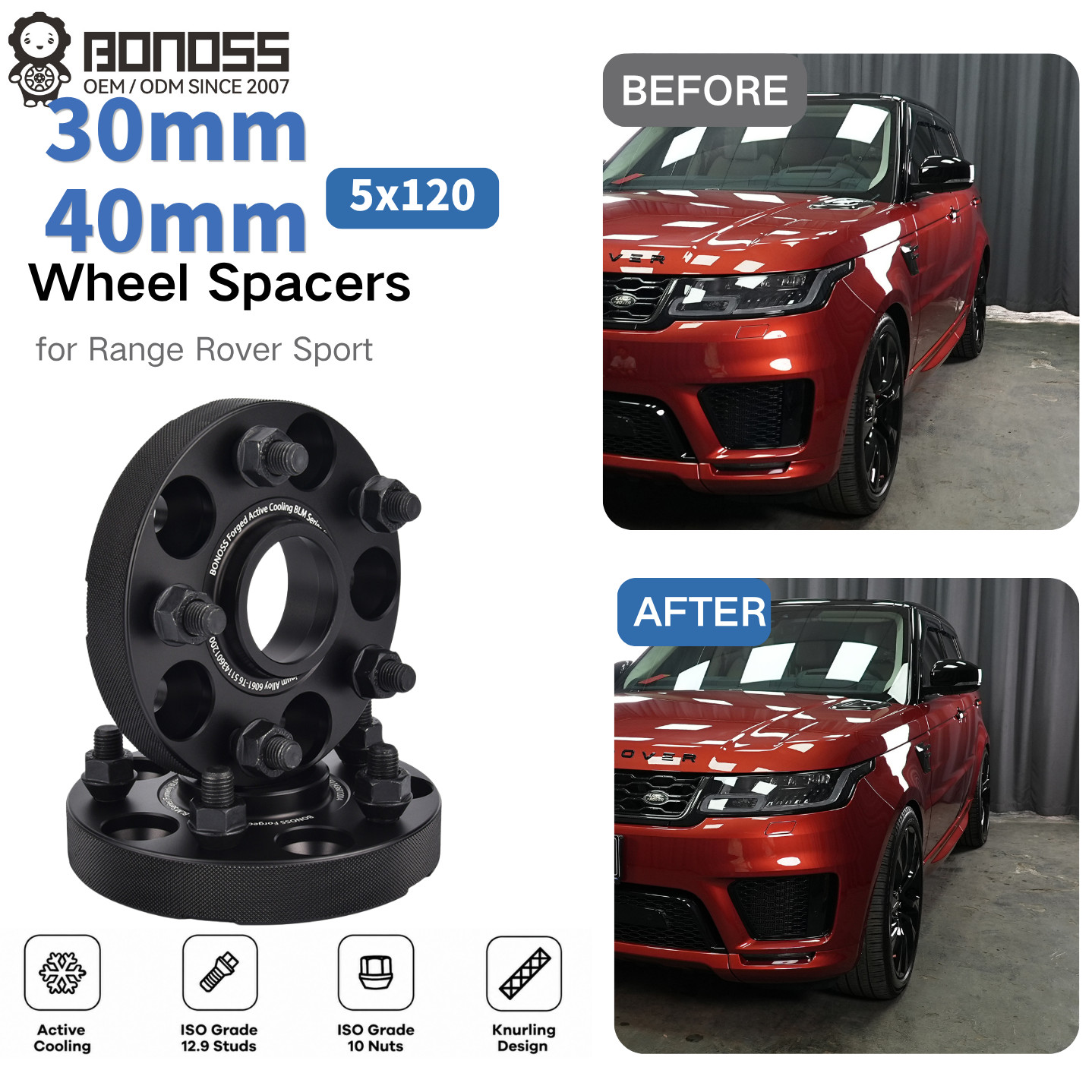 BONOSS 30mm+40mm Wheel Spacers For Land Range Rover Sport L494 L320 5x120 CB72.6