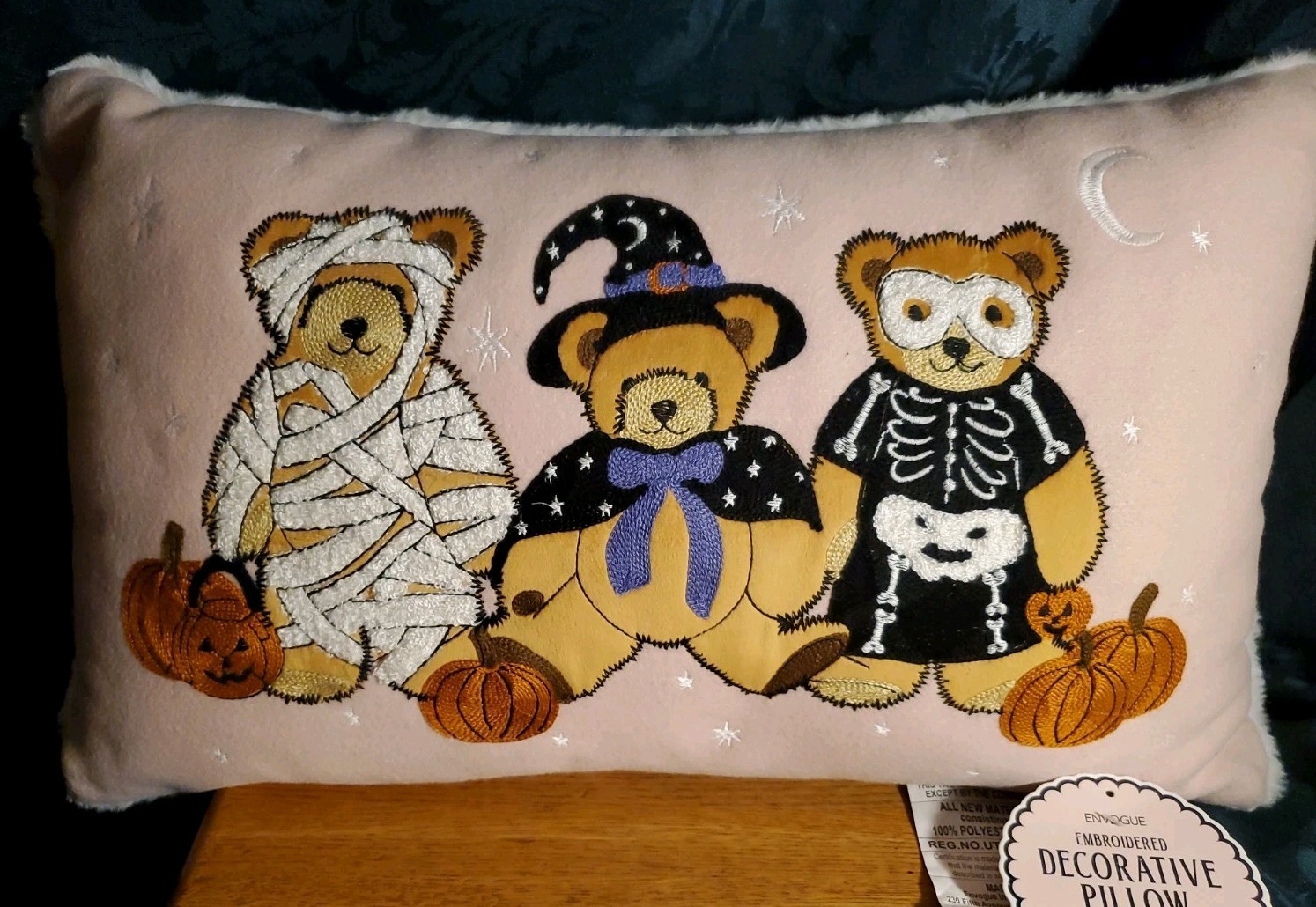 Envogue Halloween Teddy Bears in Costumes Embroidered  Decorative Pillow 14\
