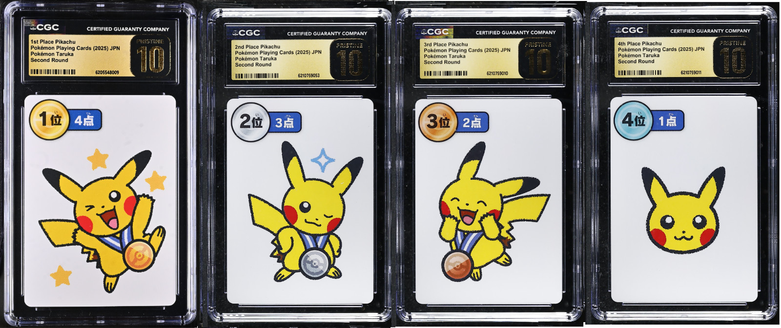 4 CGC 10 Pristine TARUKA Pikachu Second Round 1st 2nd 3rd 4th Place Pokemon