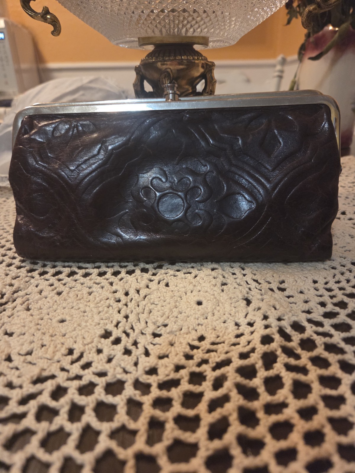 Vintage HOBO International Lauren Double Kiss Lock Clutch Wallet – Tooled...