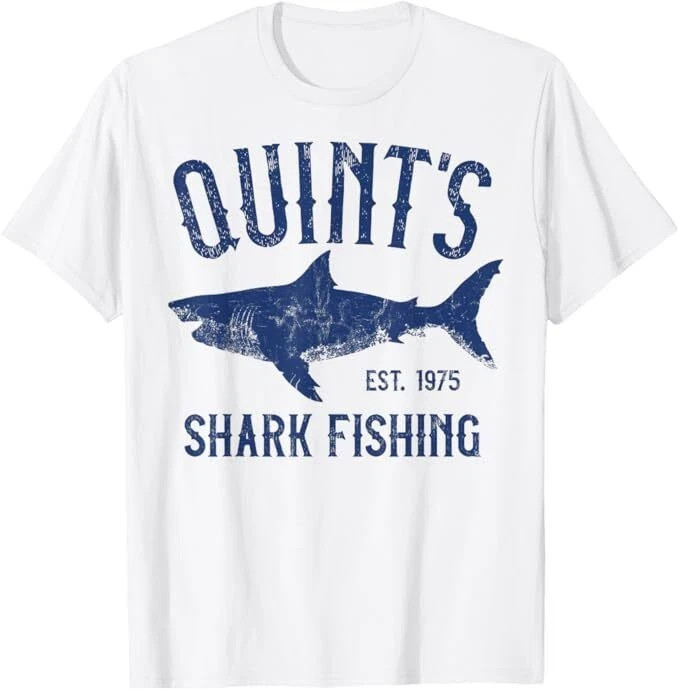 Vintage Quint\'s Shark Fishing 1975 Retro T-Shirt, Size S-5XL Vintage Quint\'s Shark Fishing 1975 Retro T-Shirt, Size S-5XL