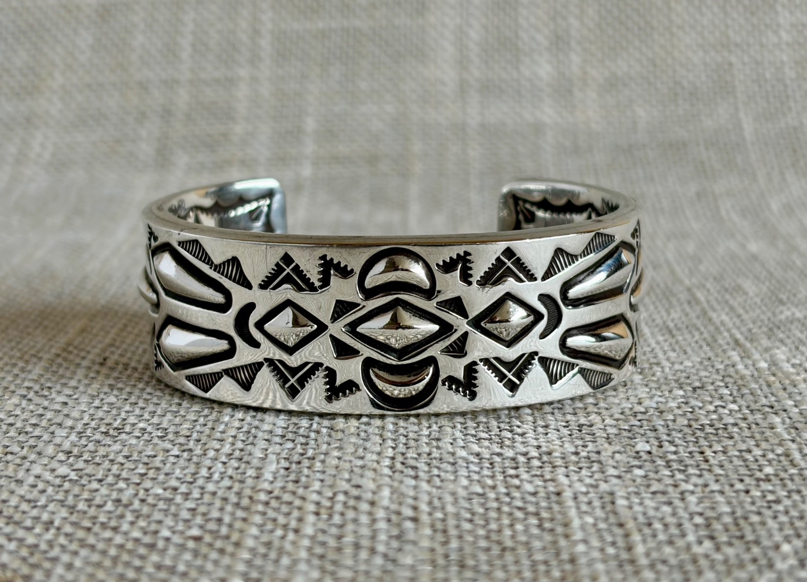 Rudy Willie sterling silver stamped cuff bracelet native american artist signed