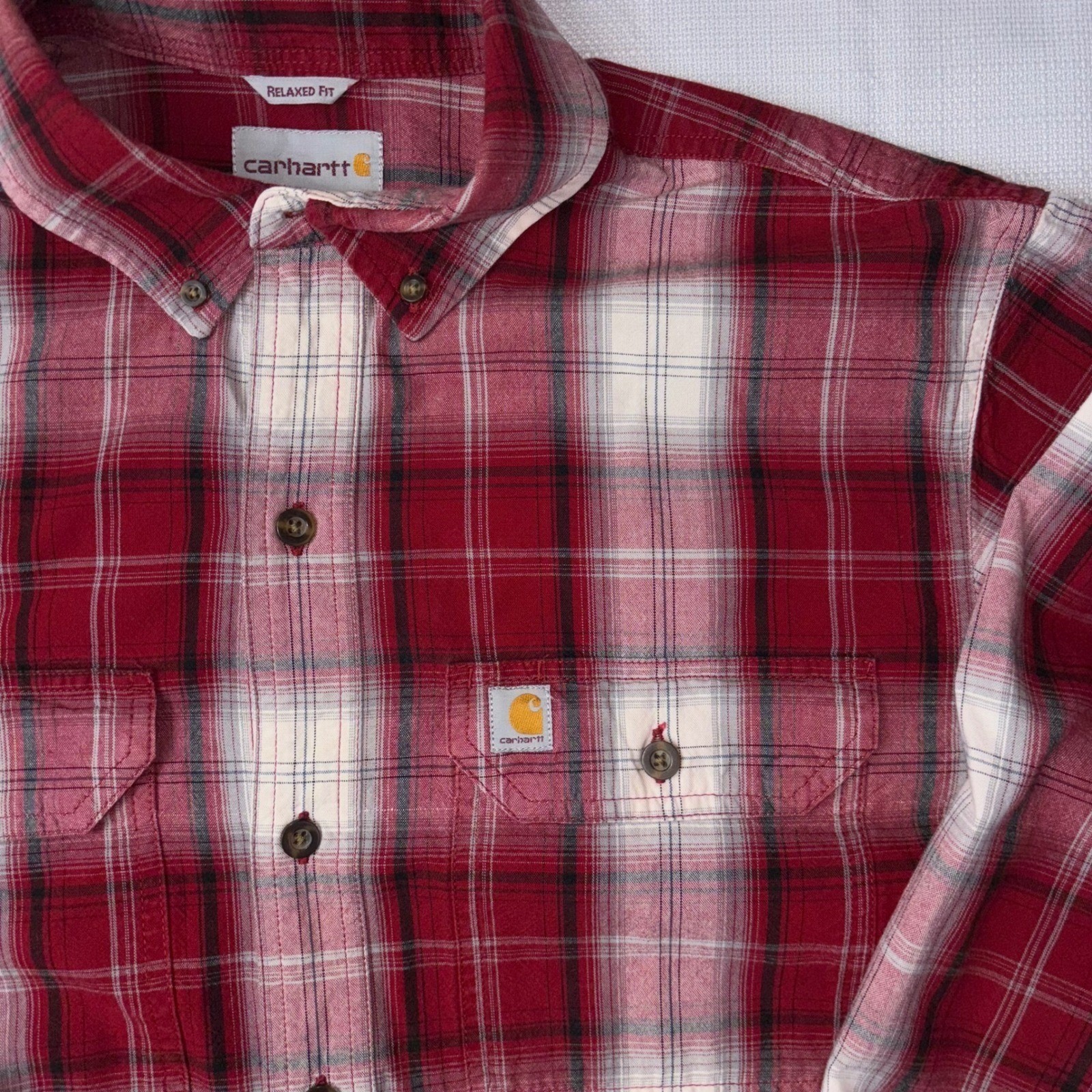 New Carhartt Plaid Cotton Shirt Relaxed Fit Button Up Mens Large NWOT Country