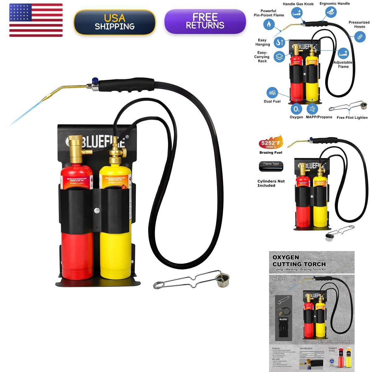 MR. TORCH BLUEFIRE Oxypropane Welding Gas Cutting Torch Kit Flint Lighter And