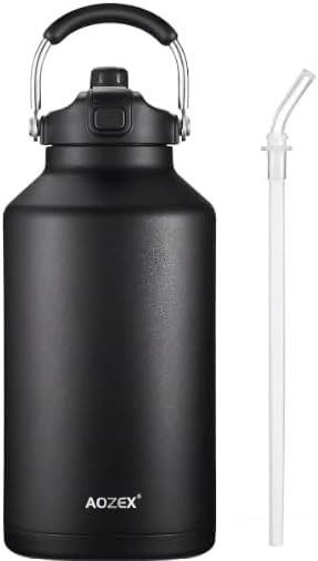 1 Gallon Insulated Water Bottle w/ Straw, Large 128oz Stainless Steel Big Sports