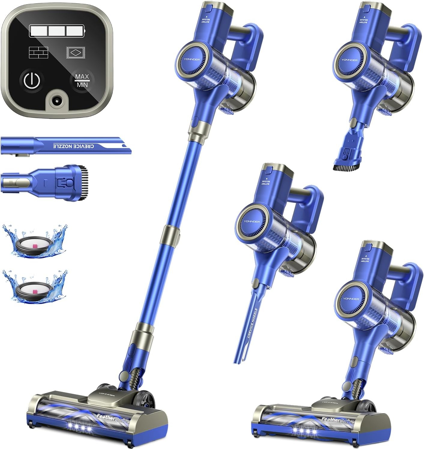 YONNDER Cordless Vacuum Cleaner 40KPa 6-in-1 Detachable Battery Pet Hair Carpet