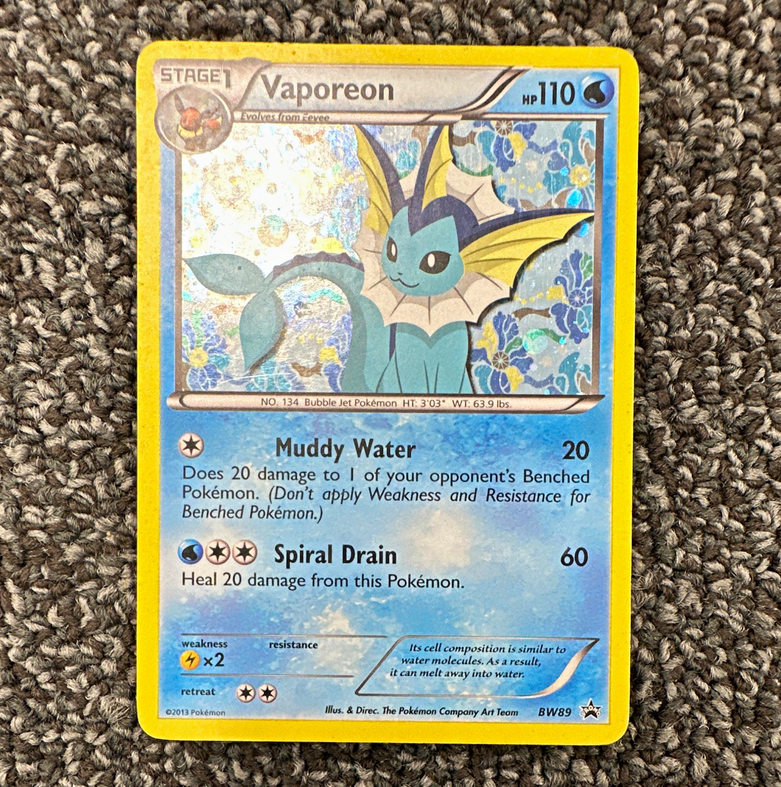Pokemon TCG Vaporeon BW89 Black & White Promo Holo 110 HP Stage 1 EN 2013