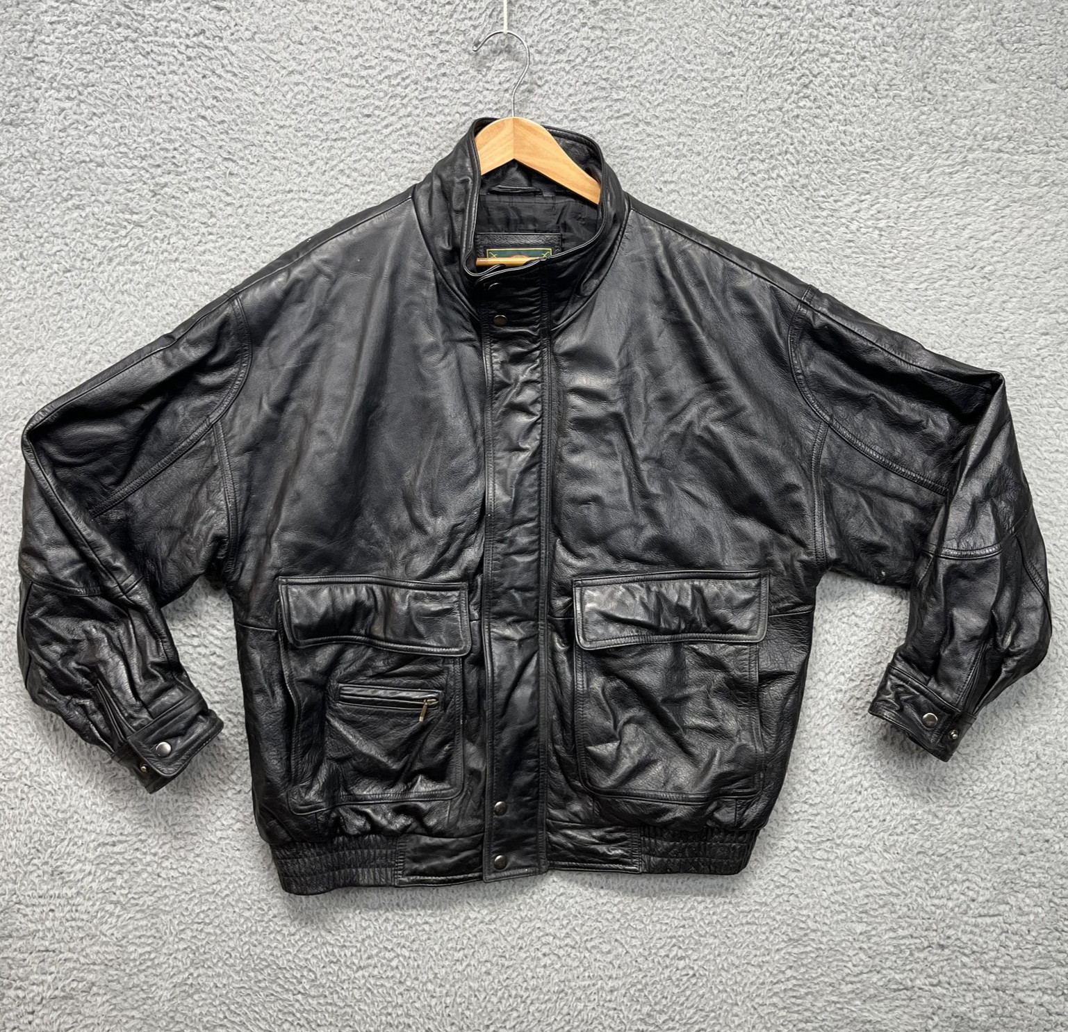 Vintage Members Only Leather Jacket Mens Large Black Bomber Pockets Lined 90s