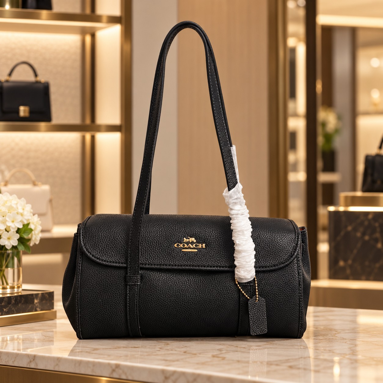 Authentic COACH Bridget Flap Shoulder Bag In Leather/Gold/Black CDB04