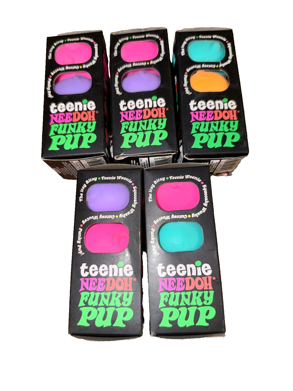 NeeDoh Teenie Funky Pup 3 Pack Lot of FIVE (5X) Schylling 12 Pups New Sealed