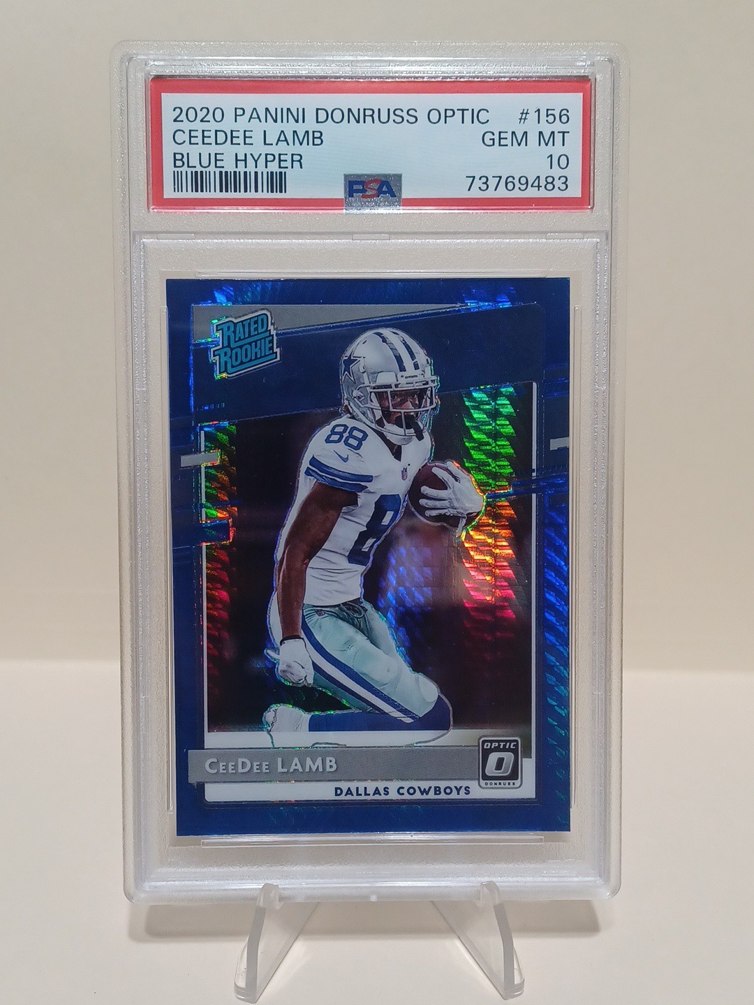 Panini 2020 Donruss Optic Rated Rookies CeeDee Lamb #156 Blue Hyper PSA 10